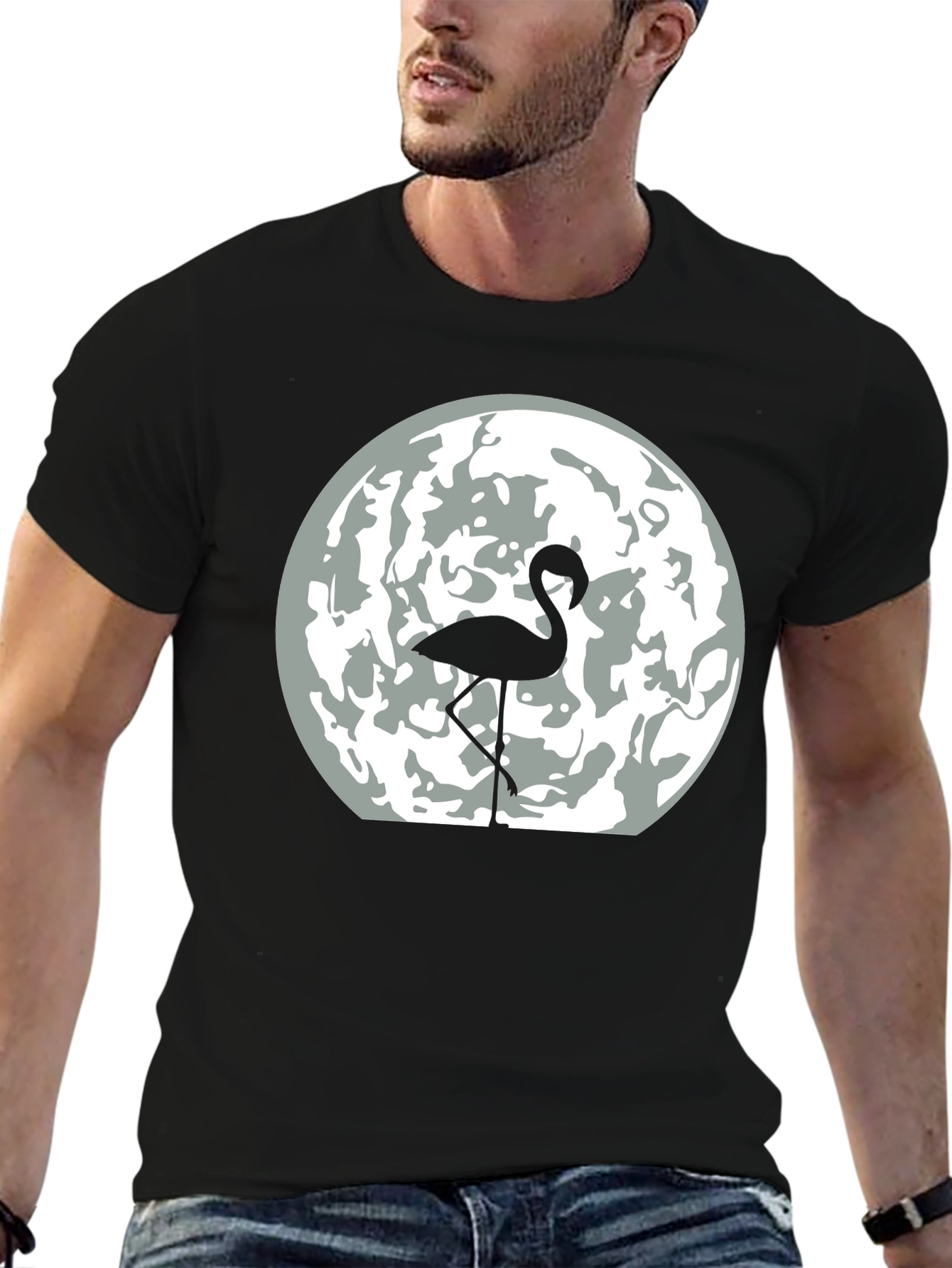 Black Flamingo Moon Graphic Tee - Men's Black T-Shirt view 6