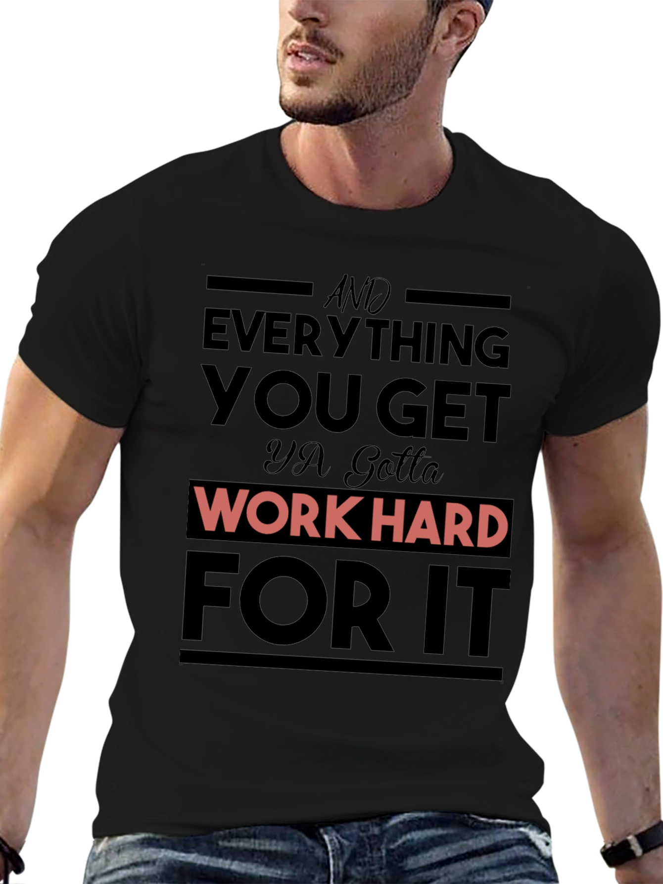 Black Work Hard Graphic T-Shirt view 6