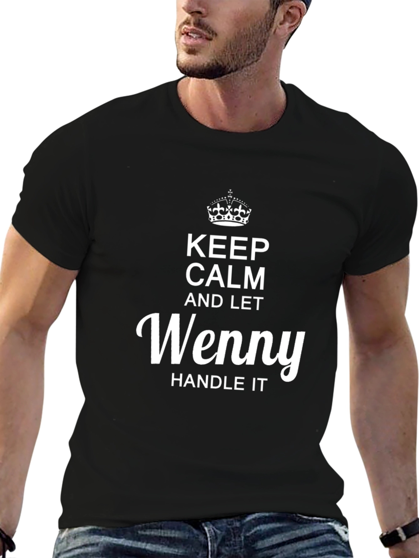Black Keep Calm and Let Wenny Handle It Black T-Shirt view 6