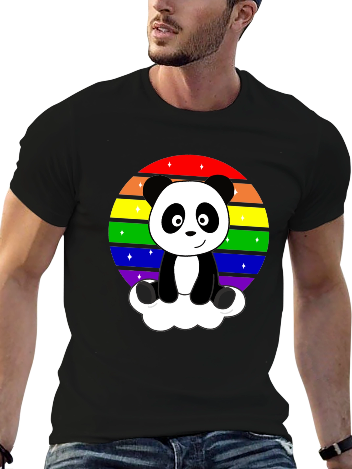 Black Rainbow Panda Graphic Tee view 6