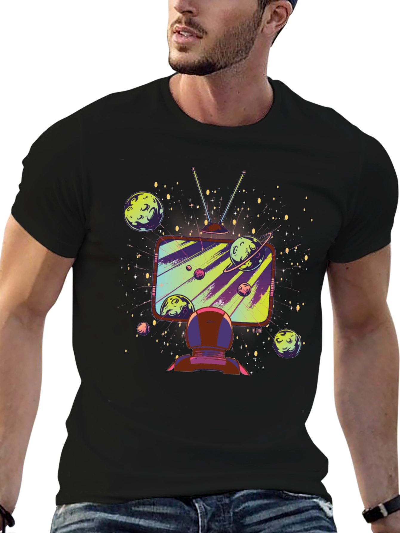 Black Astronaut Galaxy TV T-Shirt - Space Observer view 6
