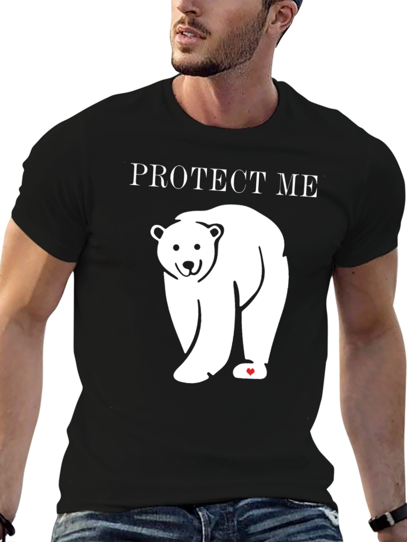 Black Protect Me Polar Bear Graphic Tee - Eco Awareness T-Shirt view 6