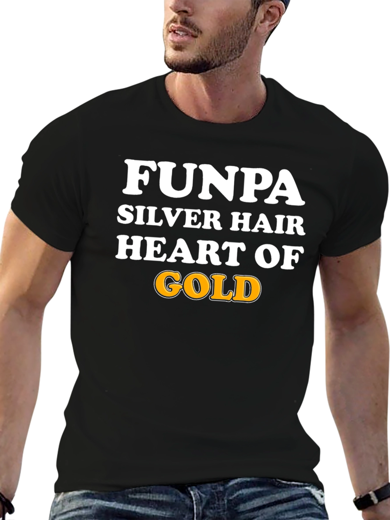 Black FUNPA Silver Hair Heart of Gold Graphic T-Shirt view 6
