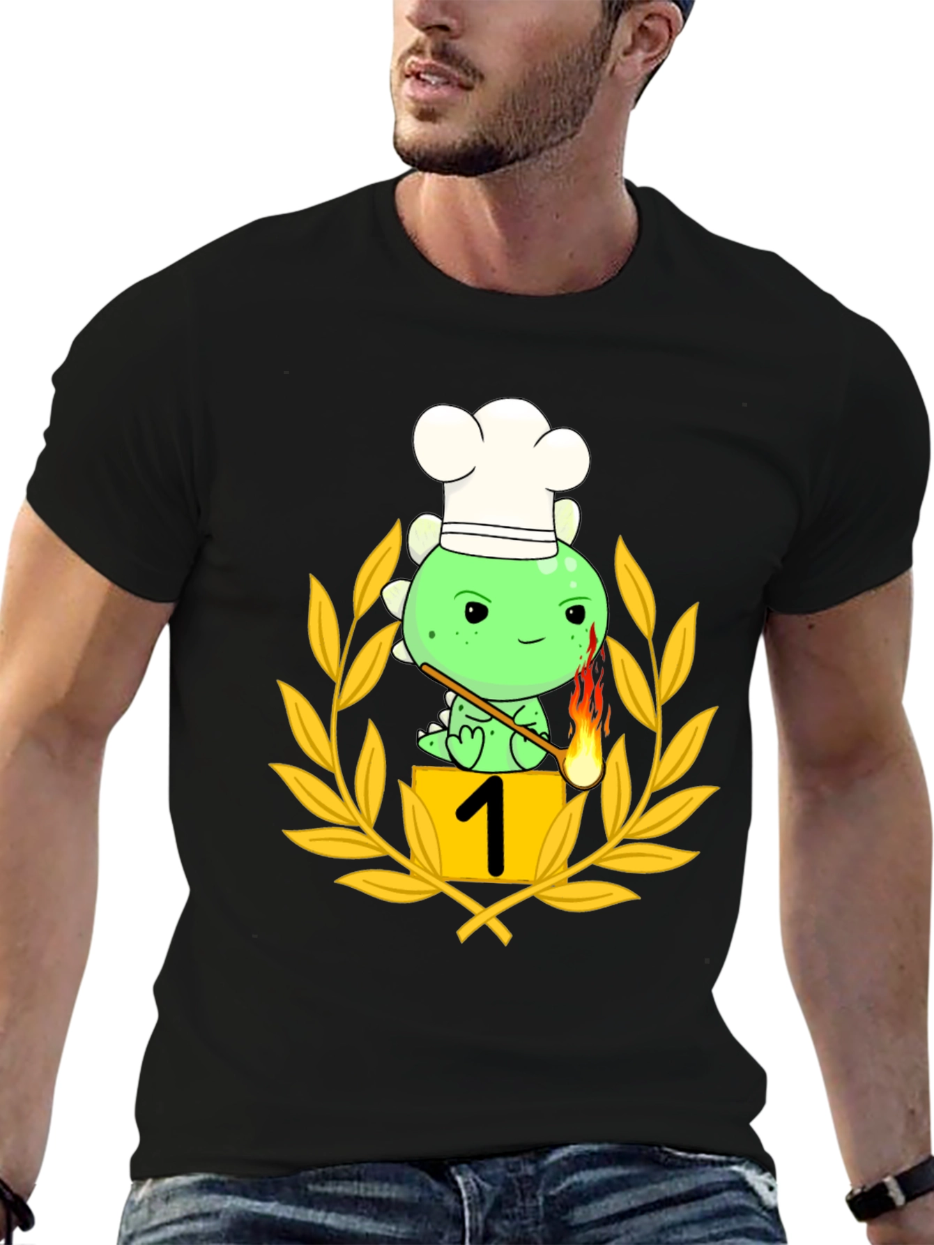 Black Chef Dino T-Shirt - Culinary Champion view 6