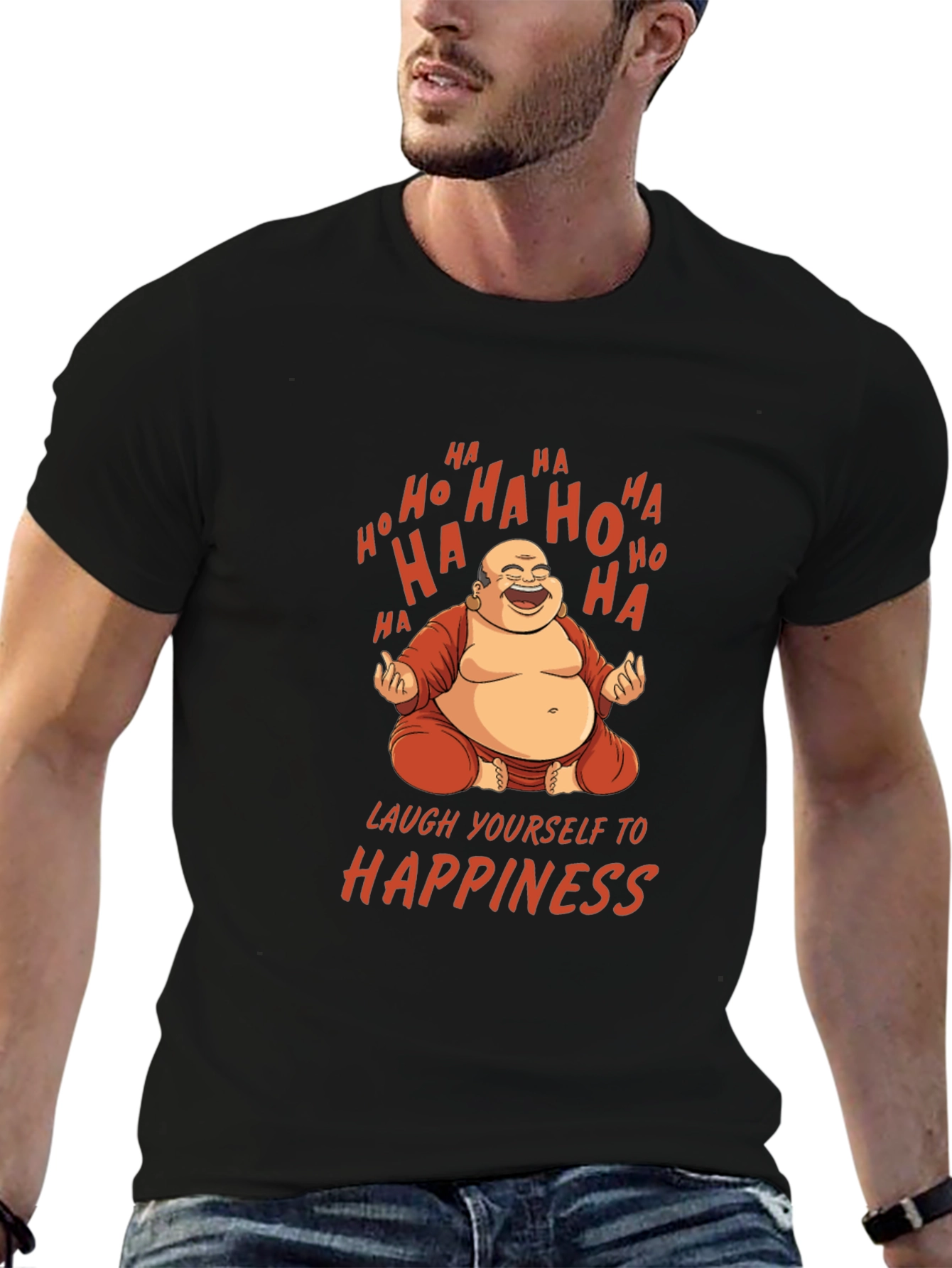 Black Laughing Buddha Graphic Tee - 'Happiness' view 6