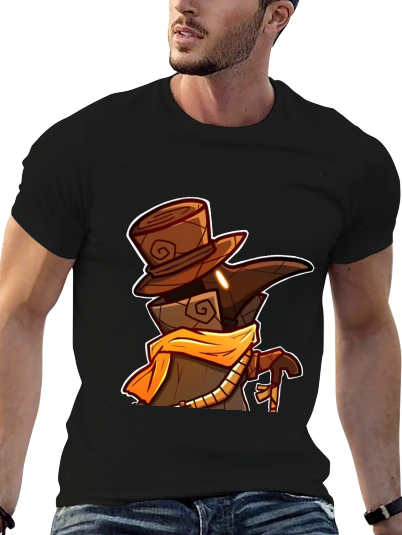 Black Plague Doctor Cartoon Graphic T-Shirt view 6