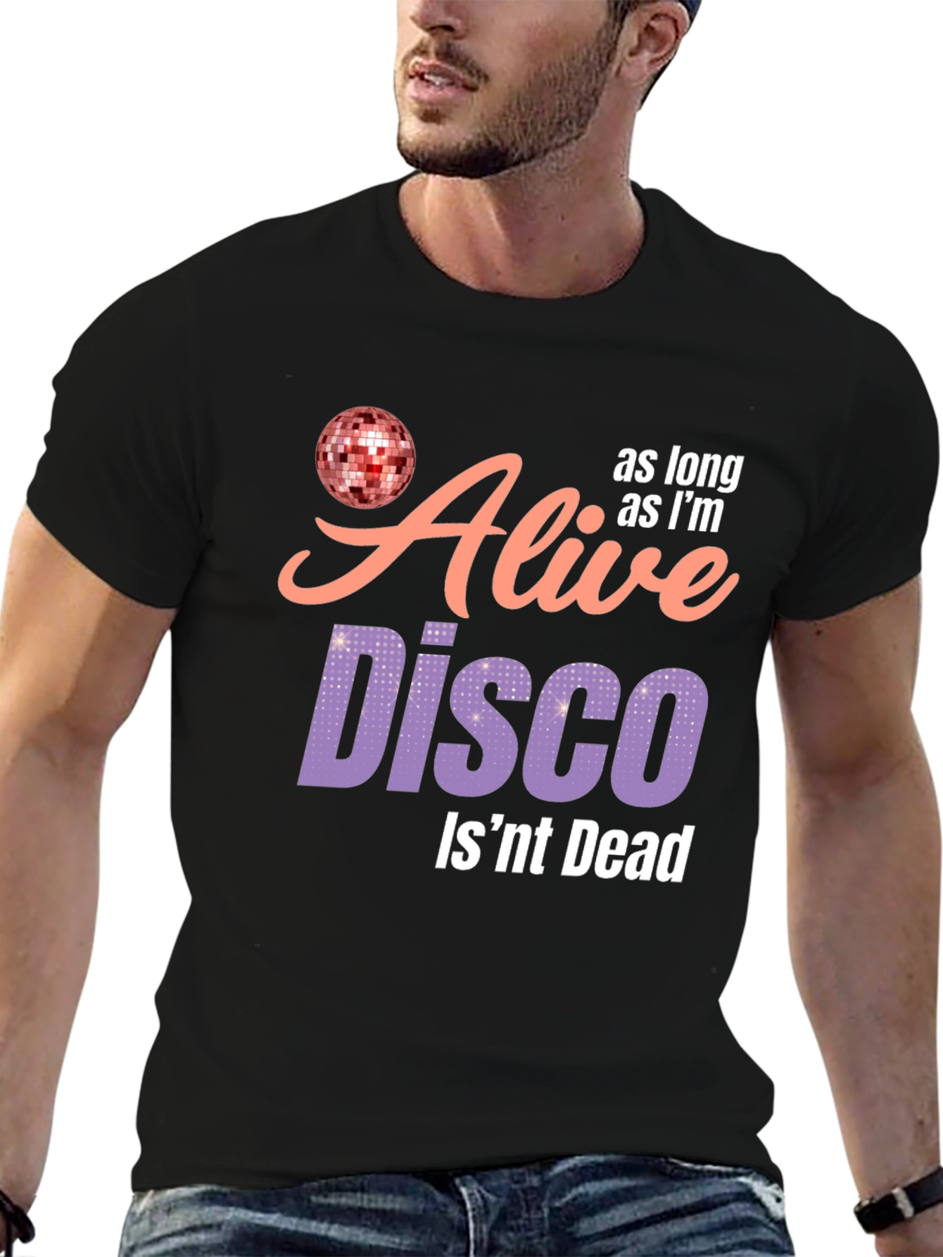 Black Alive Disco T-Shirt - Disco Ball Graphic Tee view 6