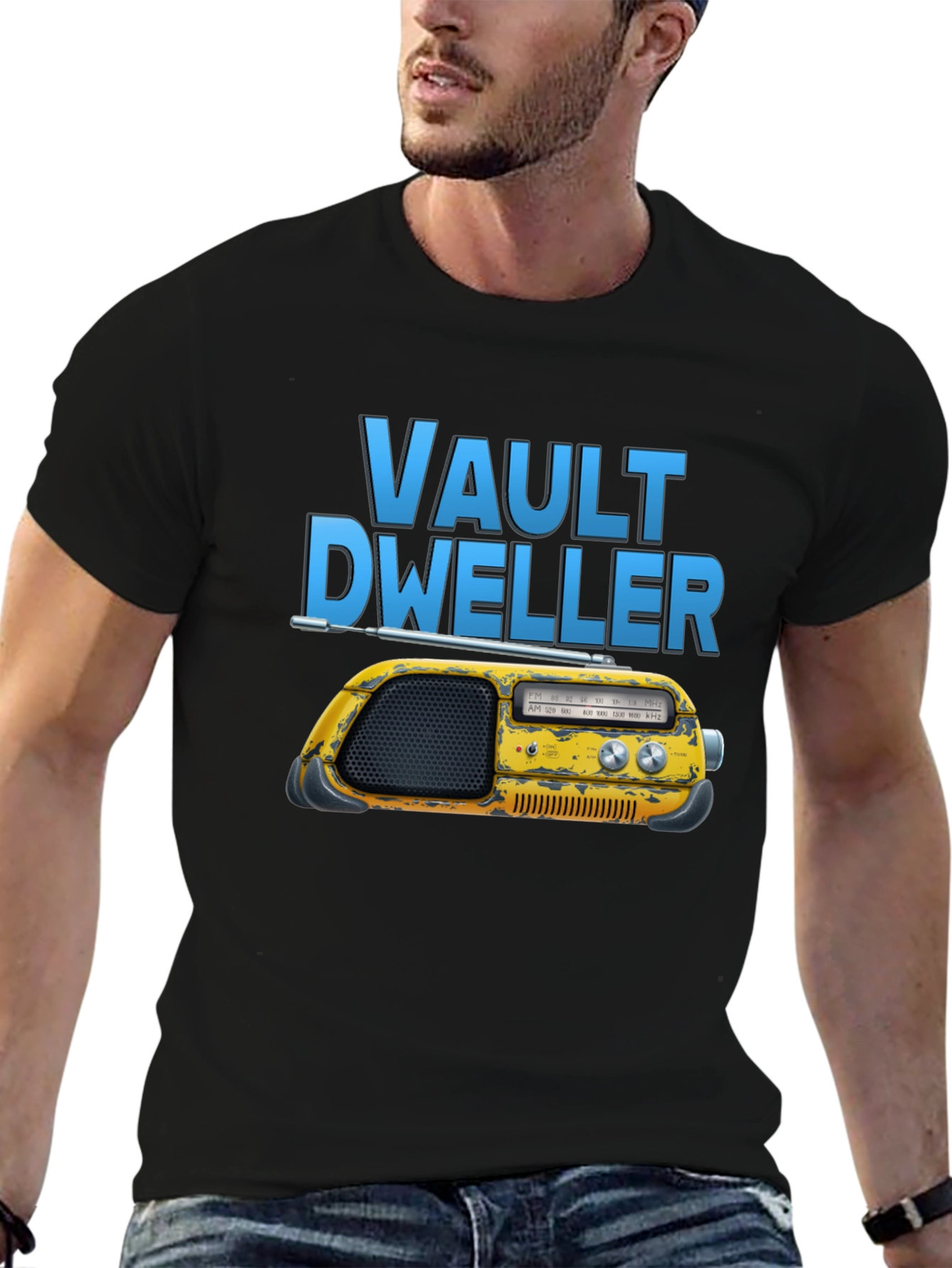 Black Vault Dweller Radio T-Shirt - Black Cotton Tee view 6