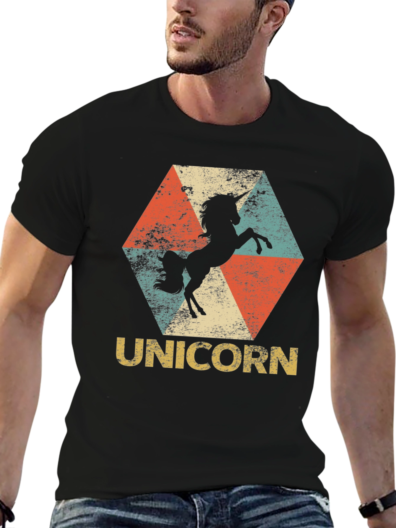 Black Retro Unicorn Graphic Tee view 6