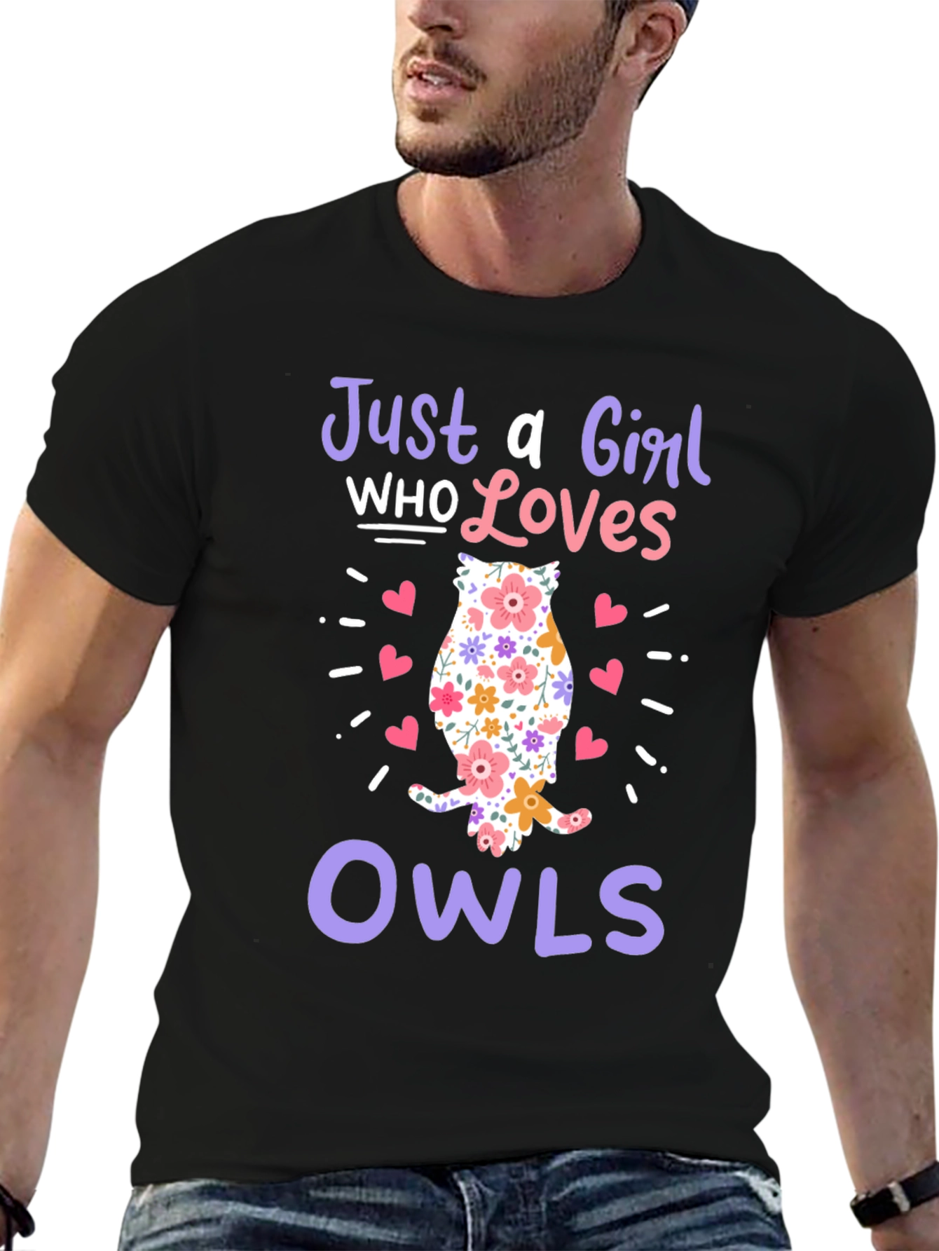 Just a Girl Who Loves Owls Black T-Shirt - 6