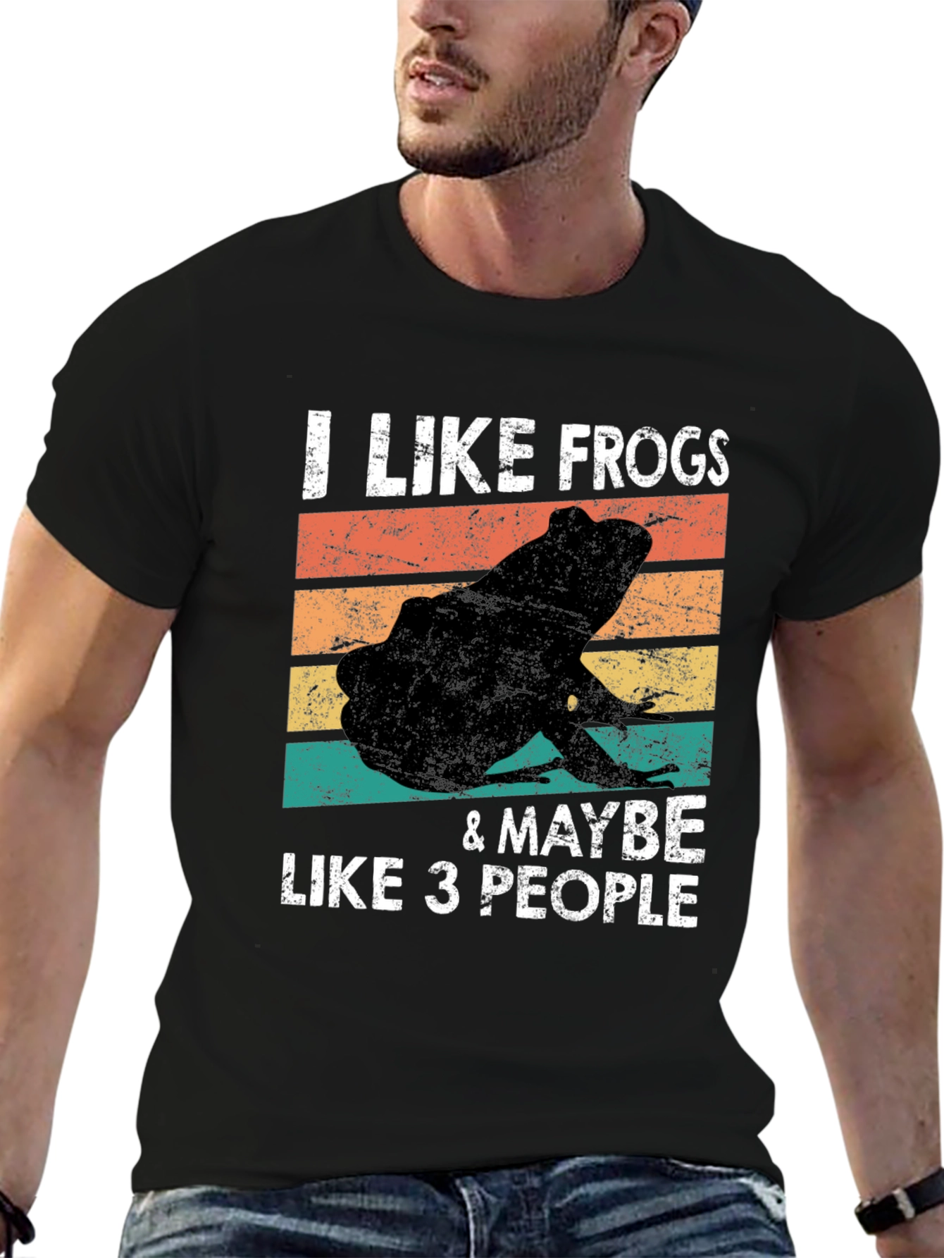 Black I Like Frogs & Maybe Like 3 People T-Shirt view 6