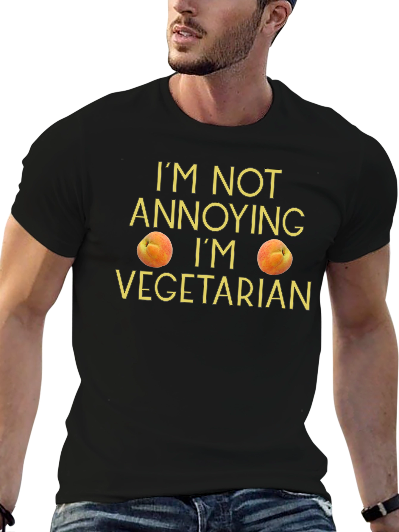 Black Vegetarian Peach Graphic T-Shirt view 6
