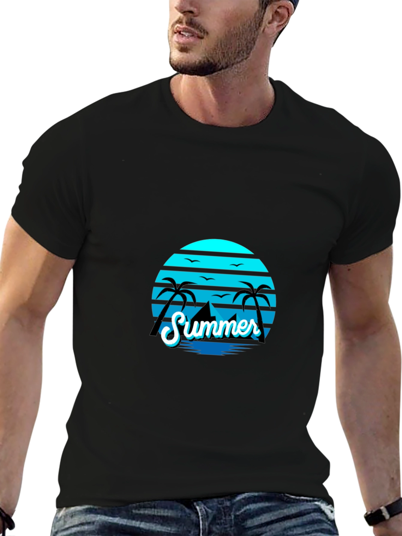 Black Summer Vibes Black T-Shirt - Beach Scene Graphic Tee view 6