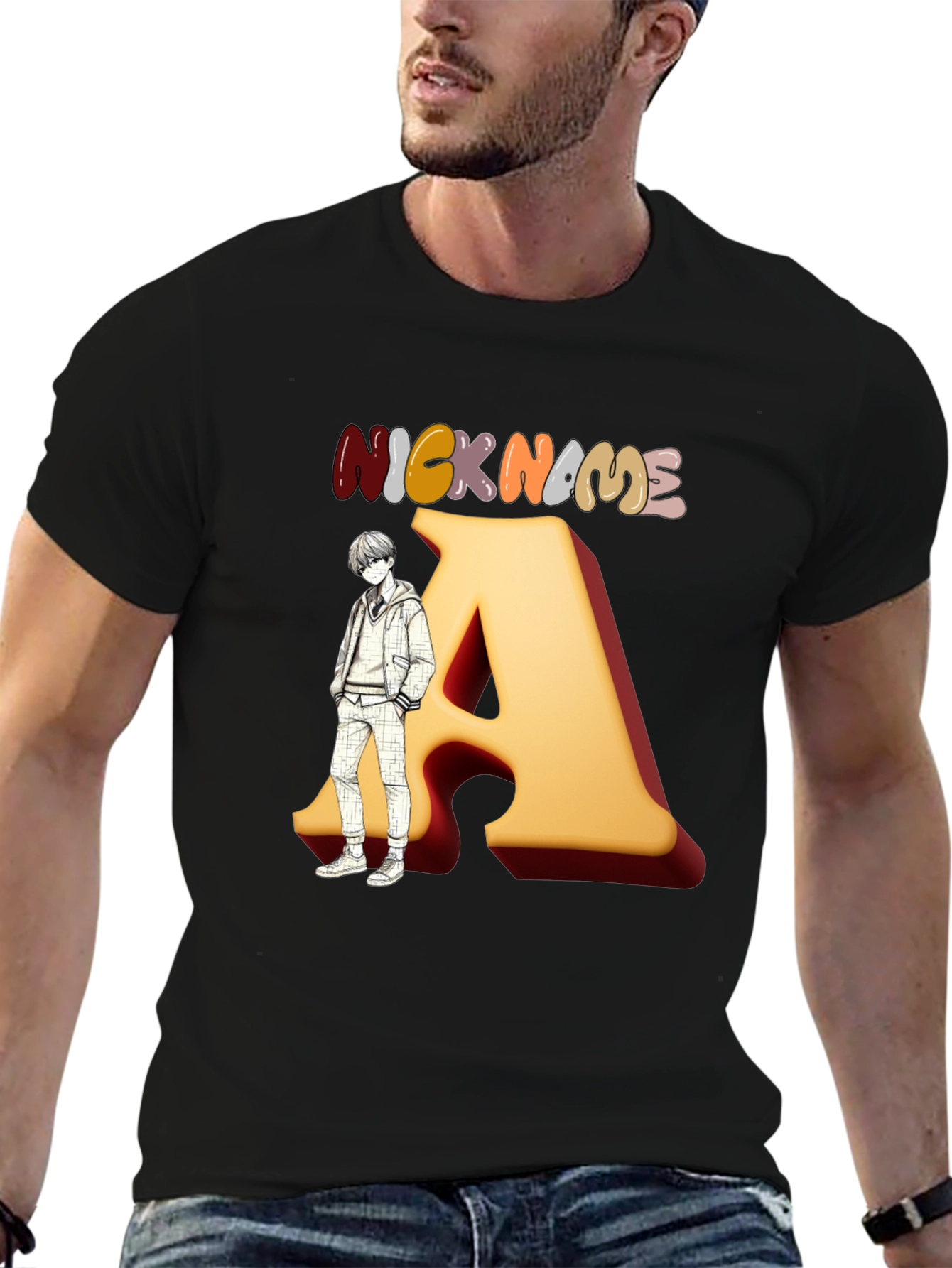 Black Nickname "A" Graphic Black T-Shirt view 6