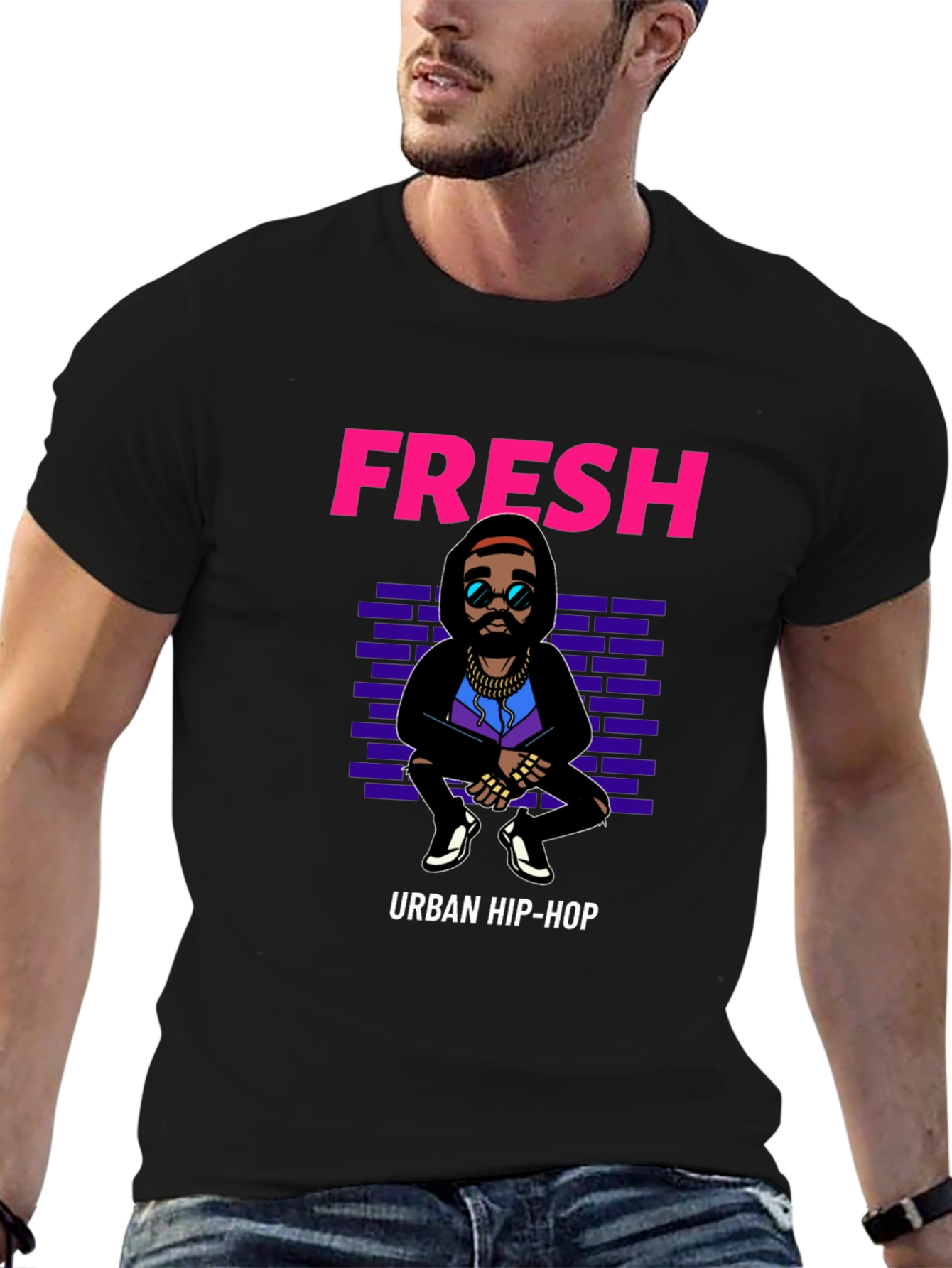 Black Fresh Urban Hip-Hop Graphic Tee view 6