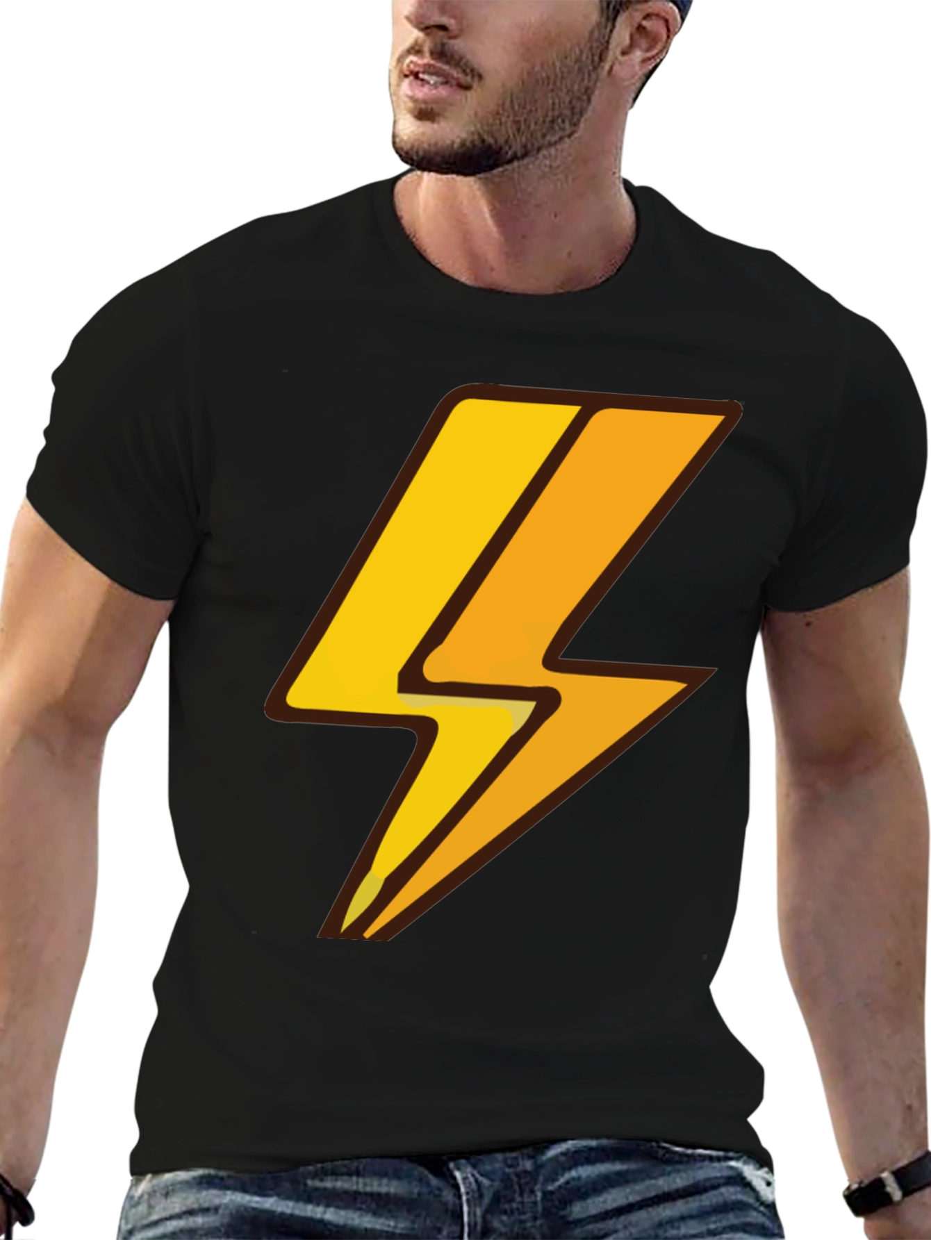 Black Lightning Bolt Graphic Tee - Black Cotton T-Shirt view 6