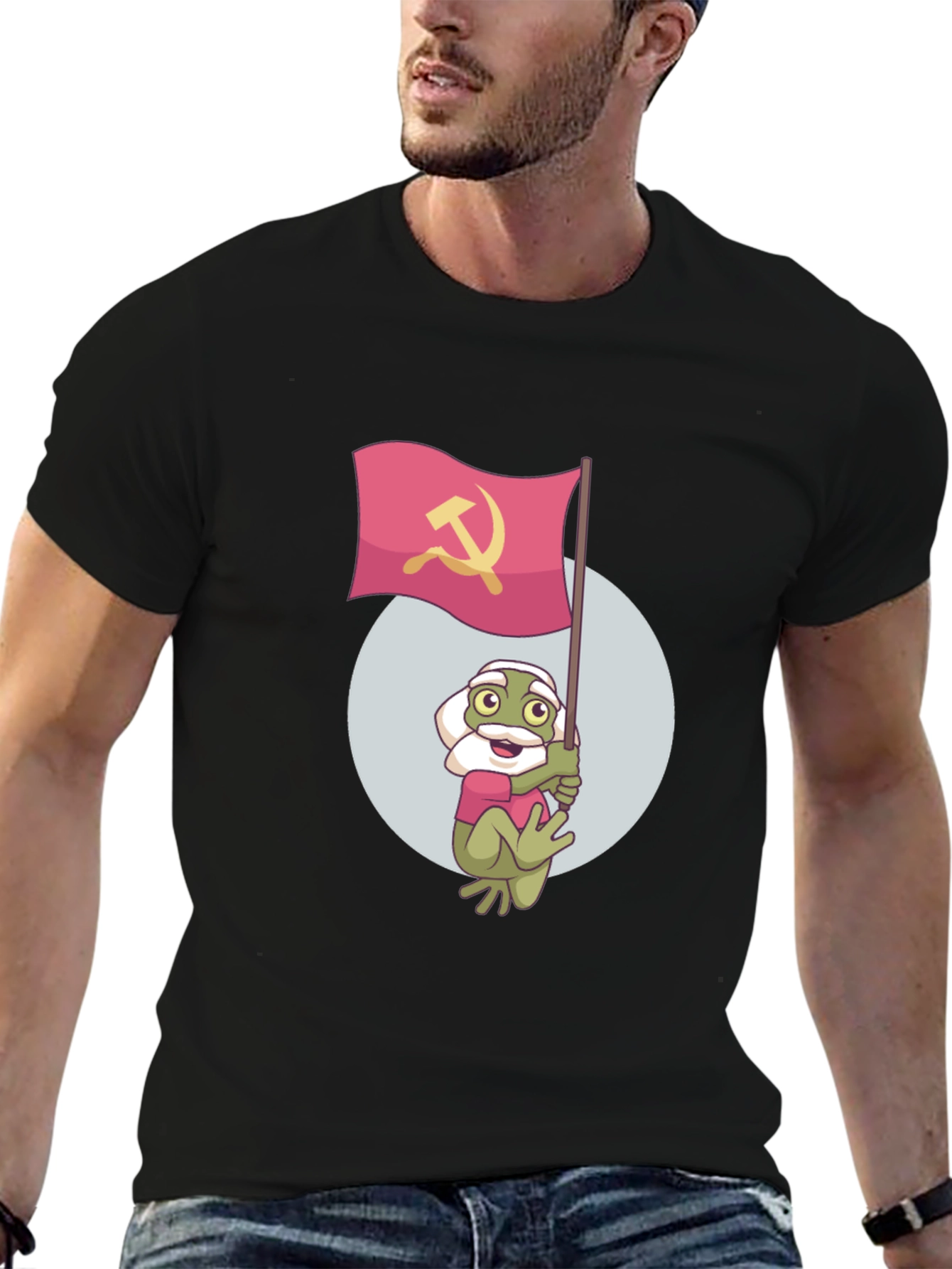 Black Frog Waving Hammer & Sickle Flag T-Shirt view 6