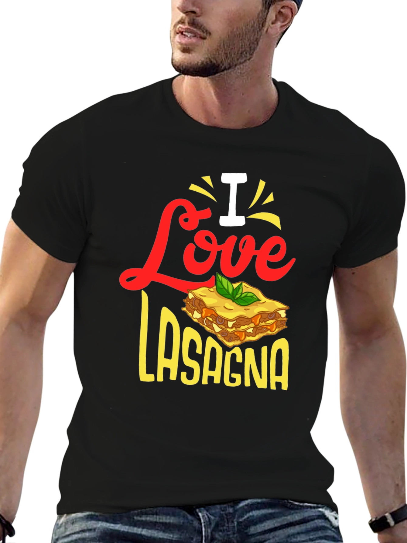 Black I Love Lasagna T-Shirt - Foodie Apparel view 6