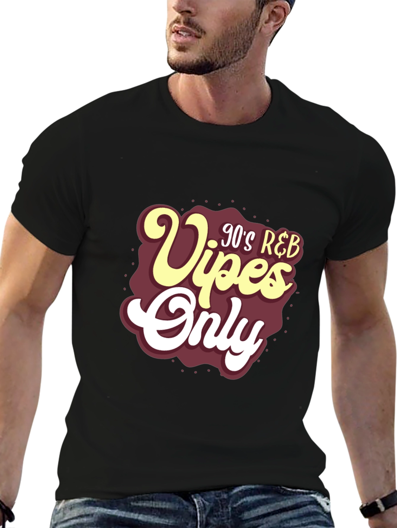 Black 90's R&B Vibes Only T-Shirt view 6