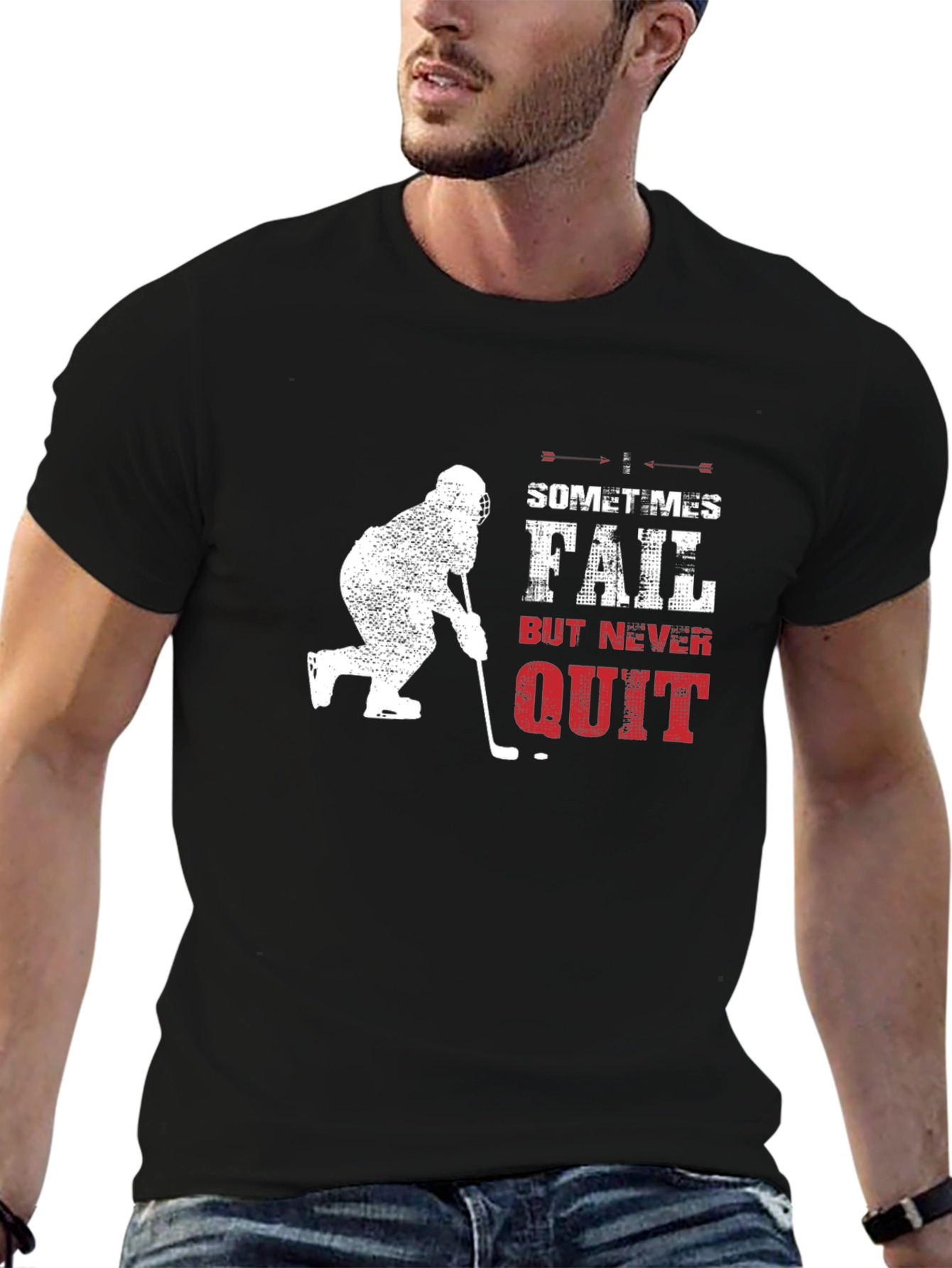 Black Hockey Never Quit Black T-Shirt view 6