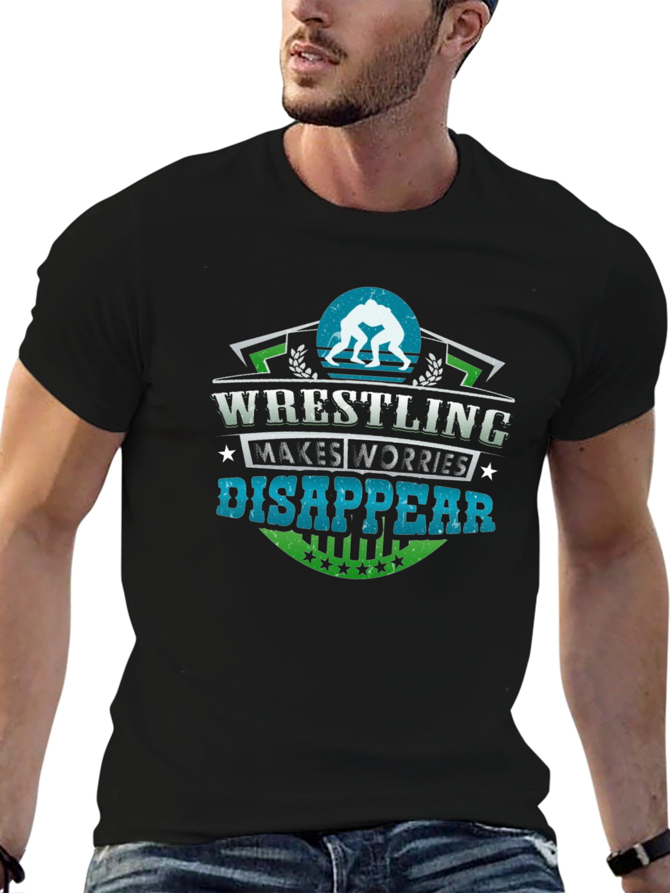 Wrestling Makes Worries Disappear Black T-Shirt - 6