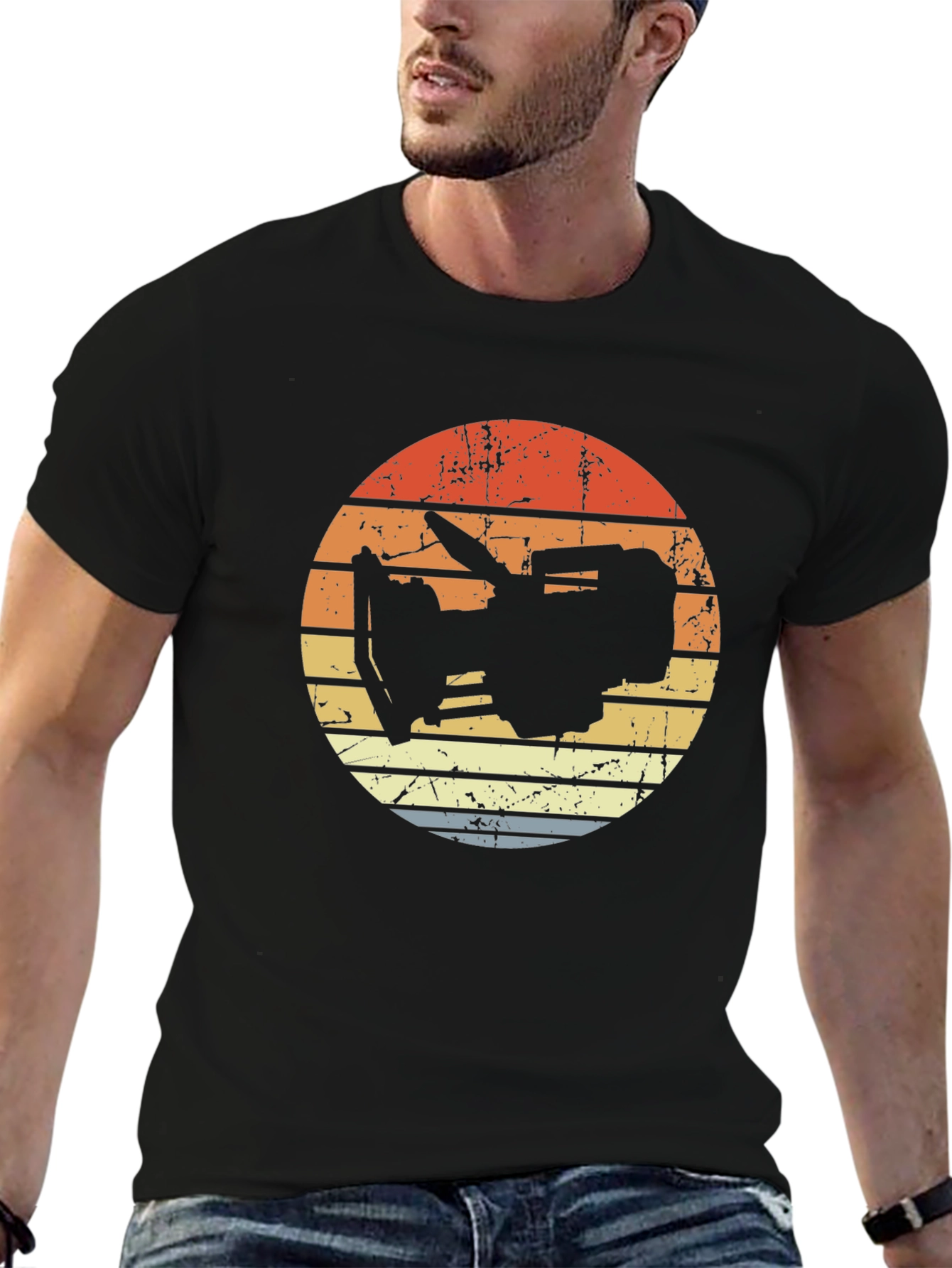 Black Vintage Style Camera Silhouette T-Shirt view 6