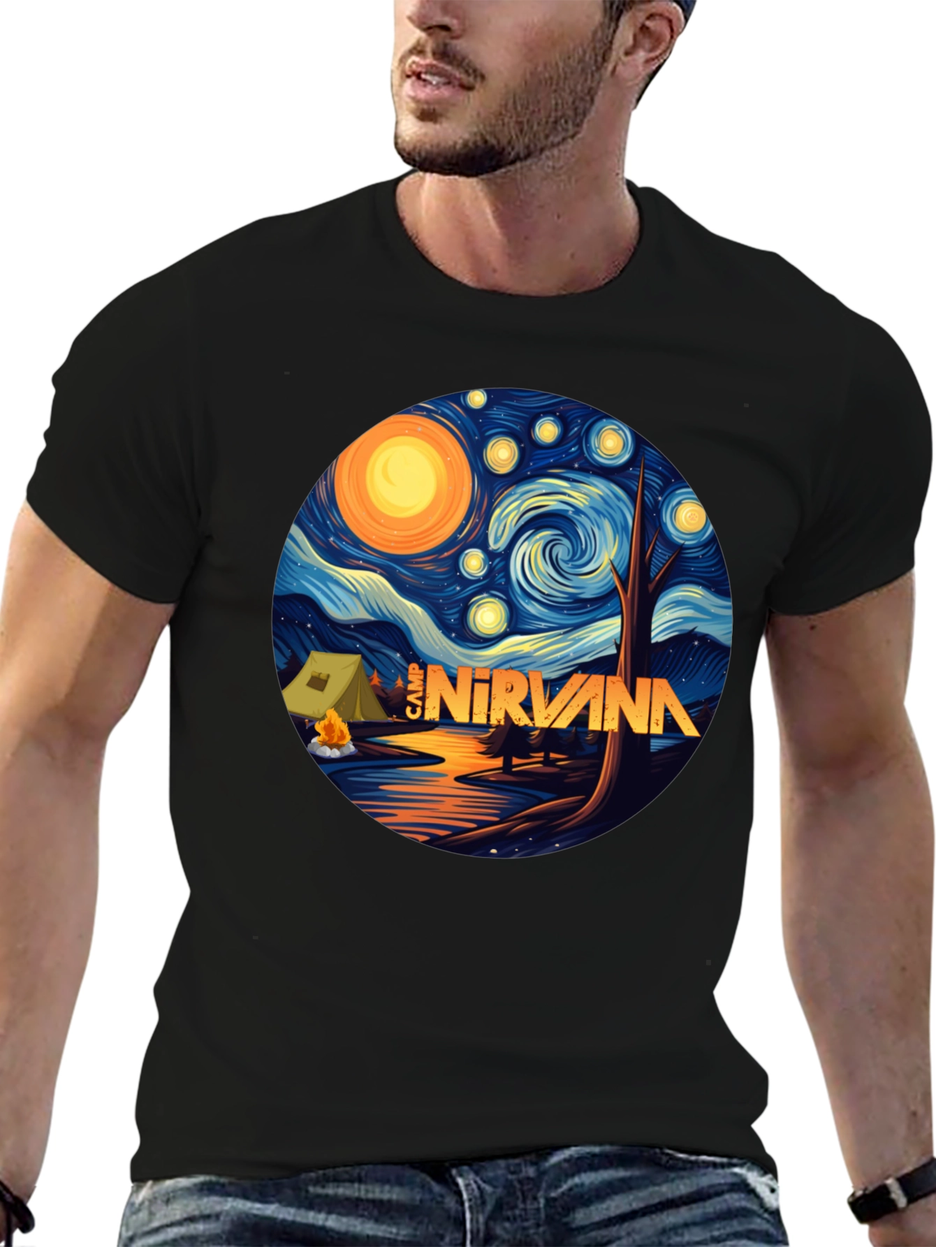 Black Camp Nirvana Starry Night T-Shirt view 6
