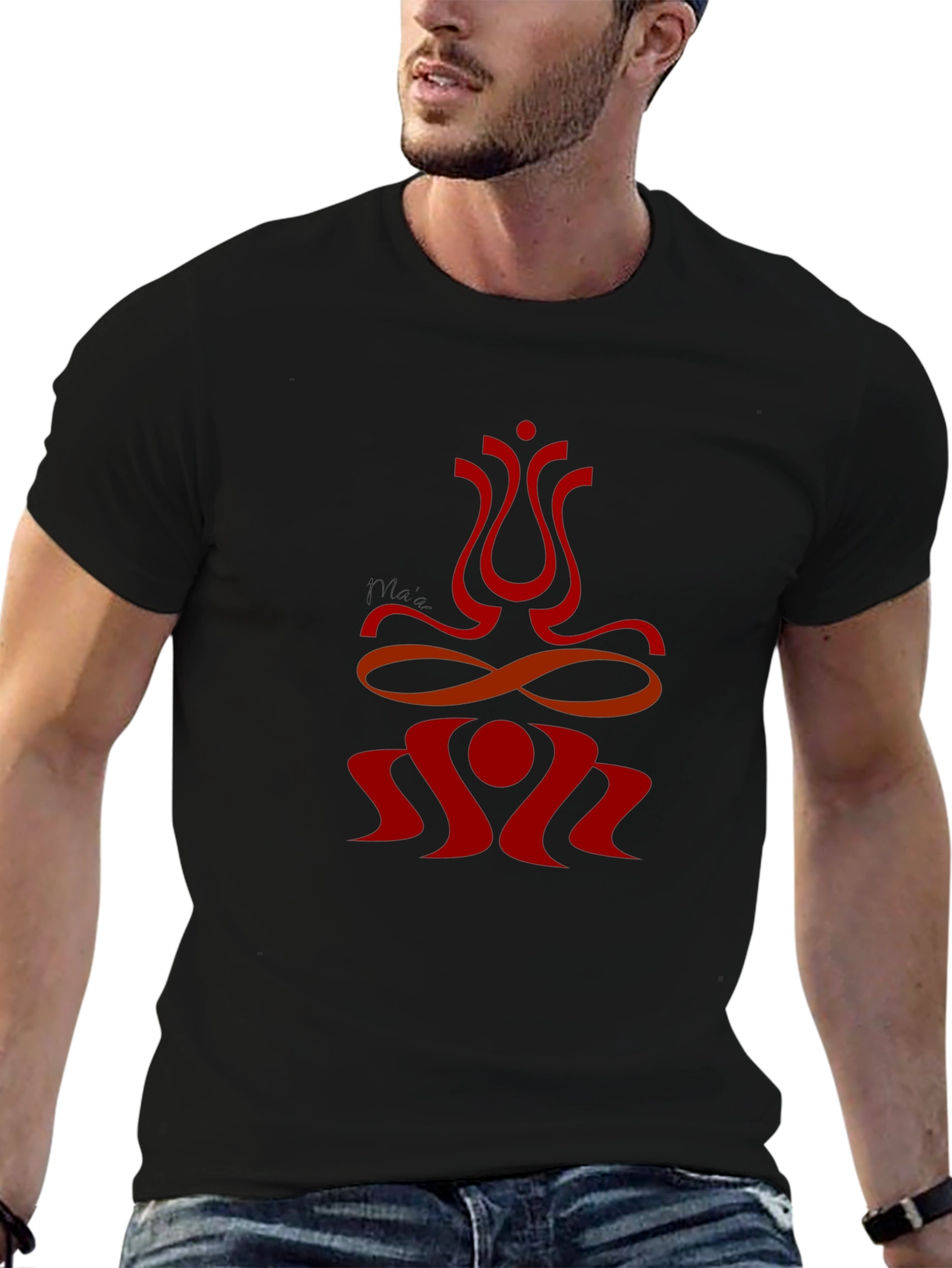 Black Abstract Red Graphic Print Black T-Shirt view 6