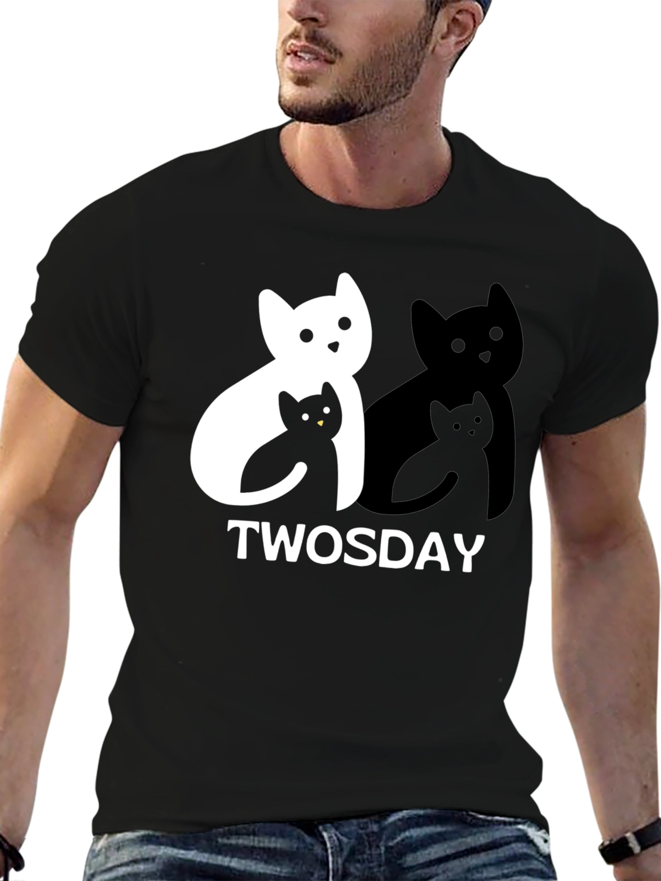 Black Twosday Cat T-Shirt - Black Graphic Tee view 6