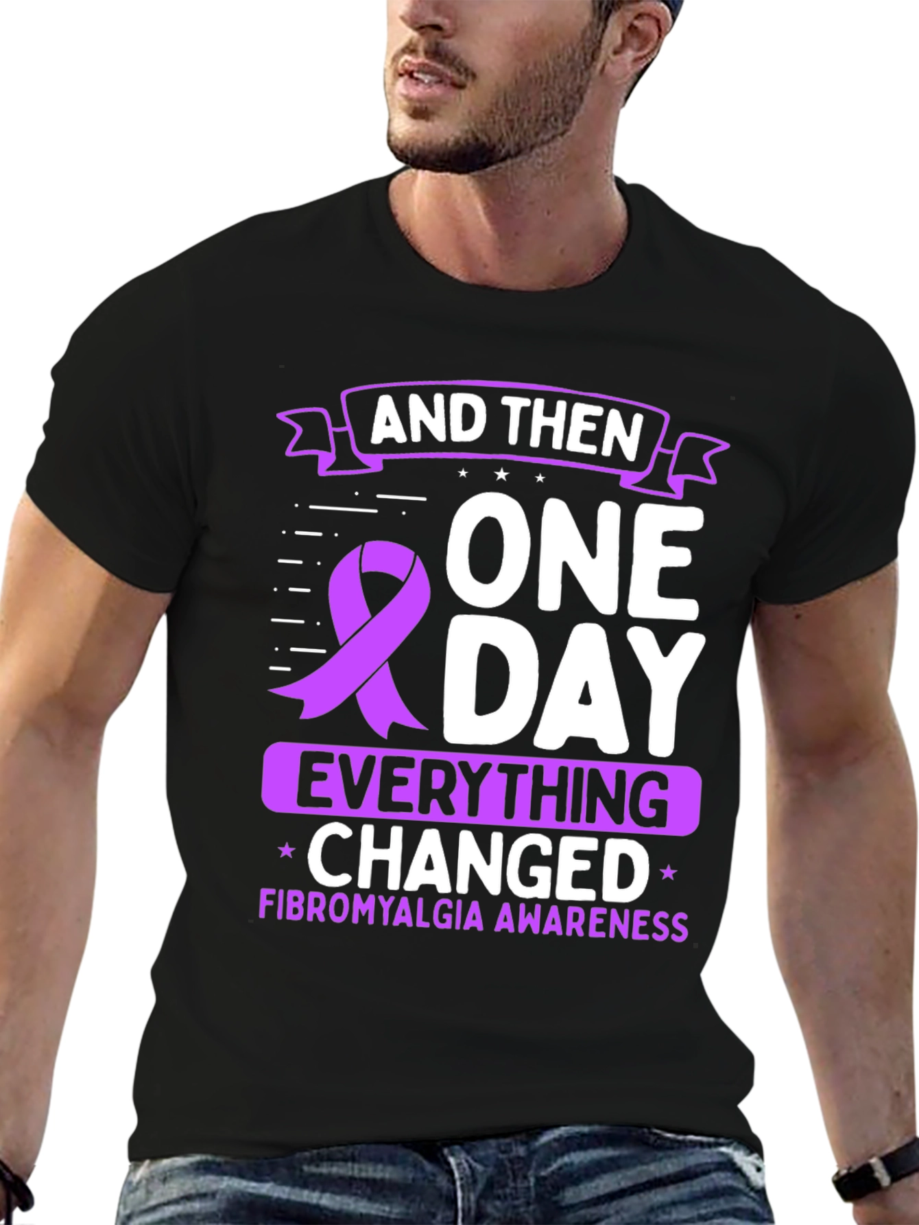 Black Fibromyalgia Awareness T-Shirt view 6
