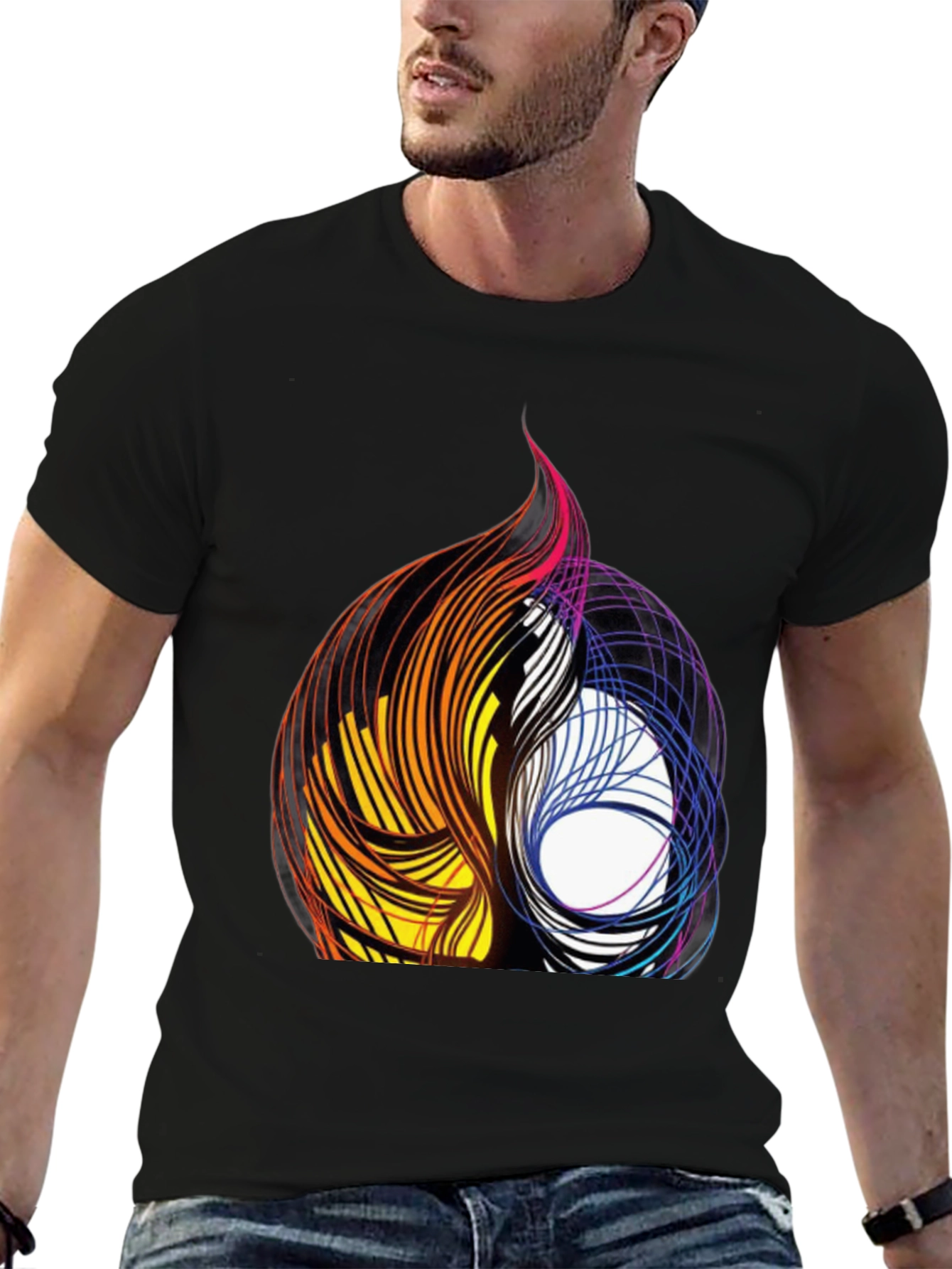 Black Abstract Swirl Graphic Black Tee view 6