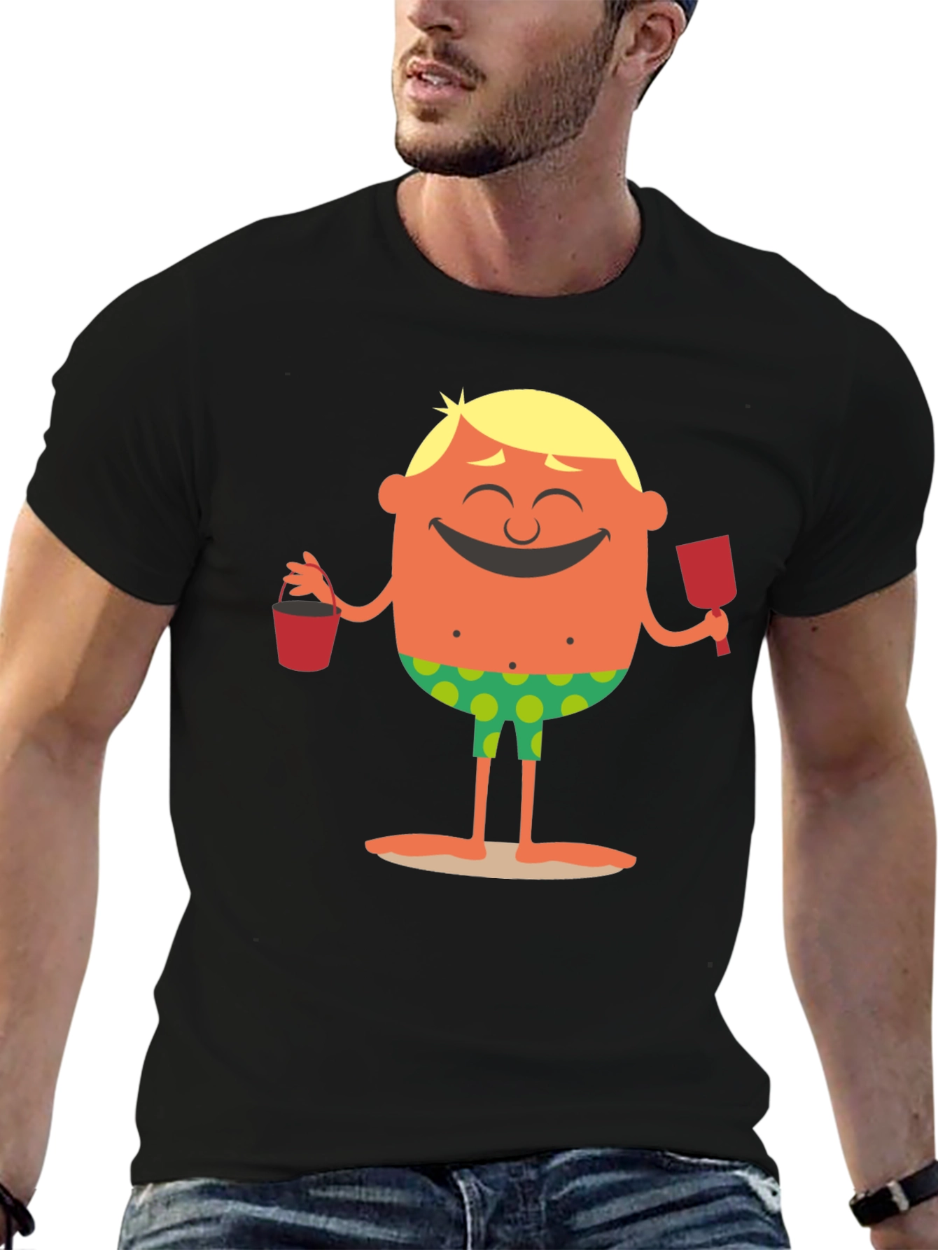 Black Cartoon Beach Dude Graphic T-Shirt view 6