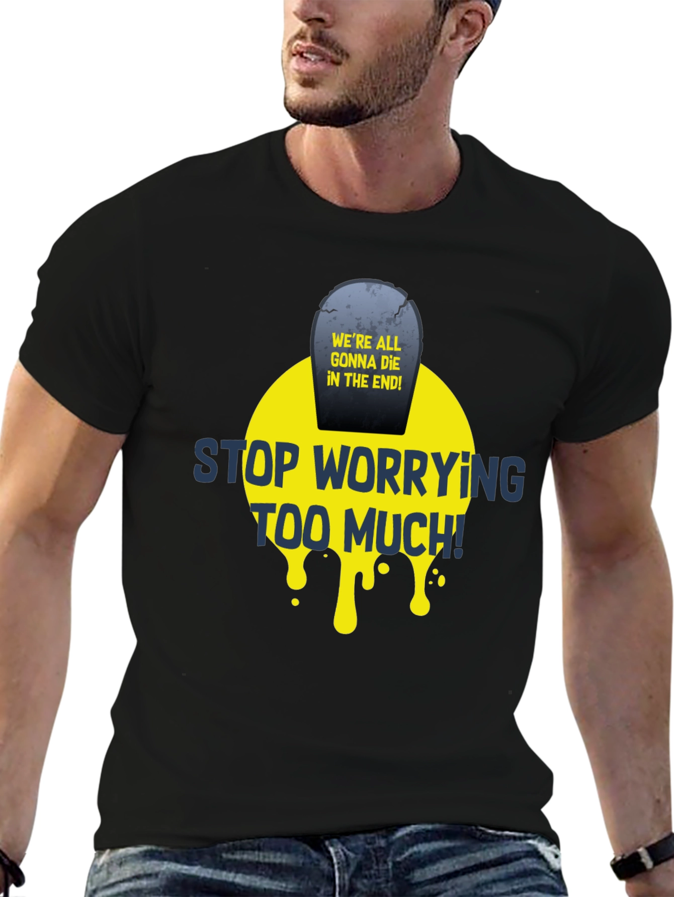 Black Stop Worrying T-Shirt - Funny Graphic Tee view 6