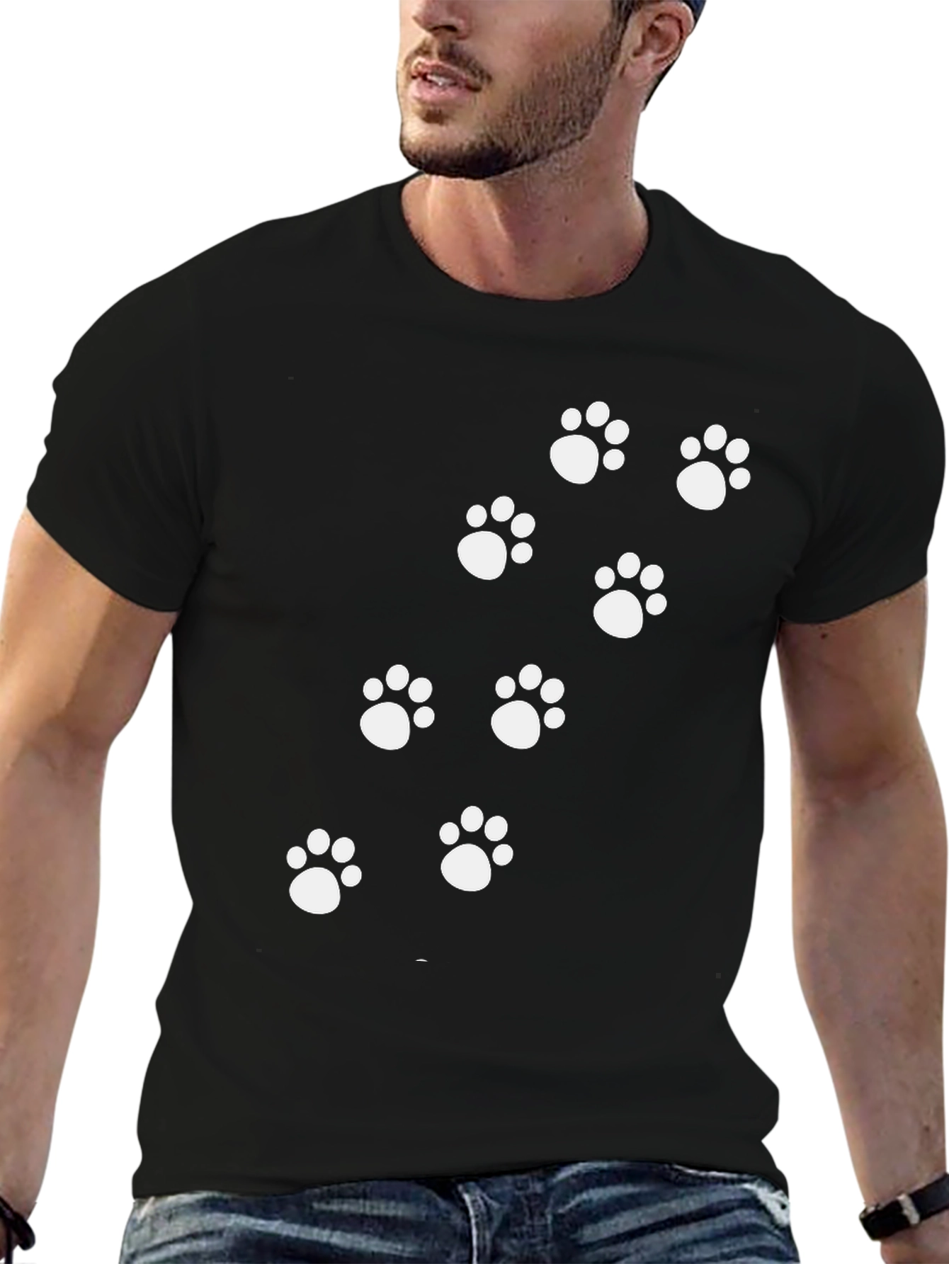 Black Black Paw Print T-Shirt - Casual Style view 6