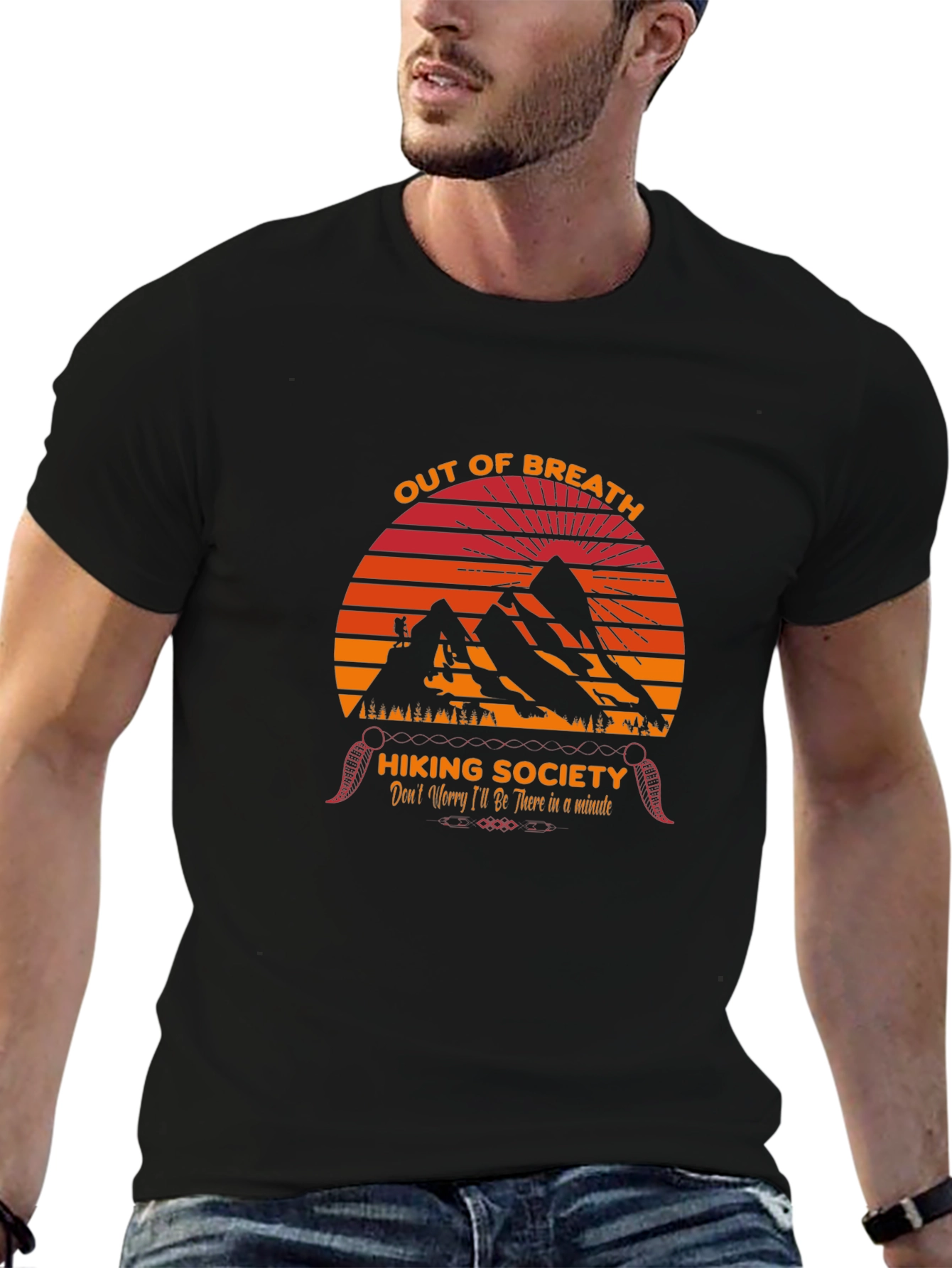 Black Out of Breath Hiking Society Graphic T-Shirt view 6