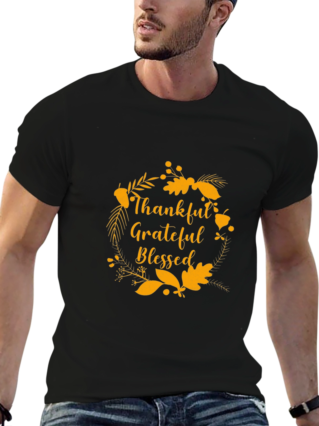 Black Thankful Grateful Blessed T-Shirt view 6