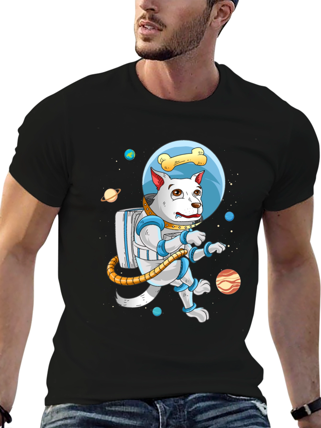 Black Dog Astronaut T-Shirt - Space Pup Tee view 6