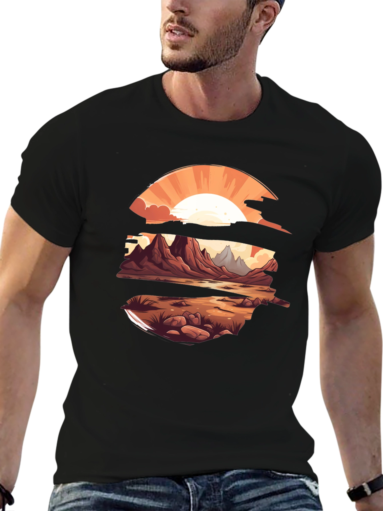 Black Sunset Landscape Graphic Tee - Stylish Comfort view 6