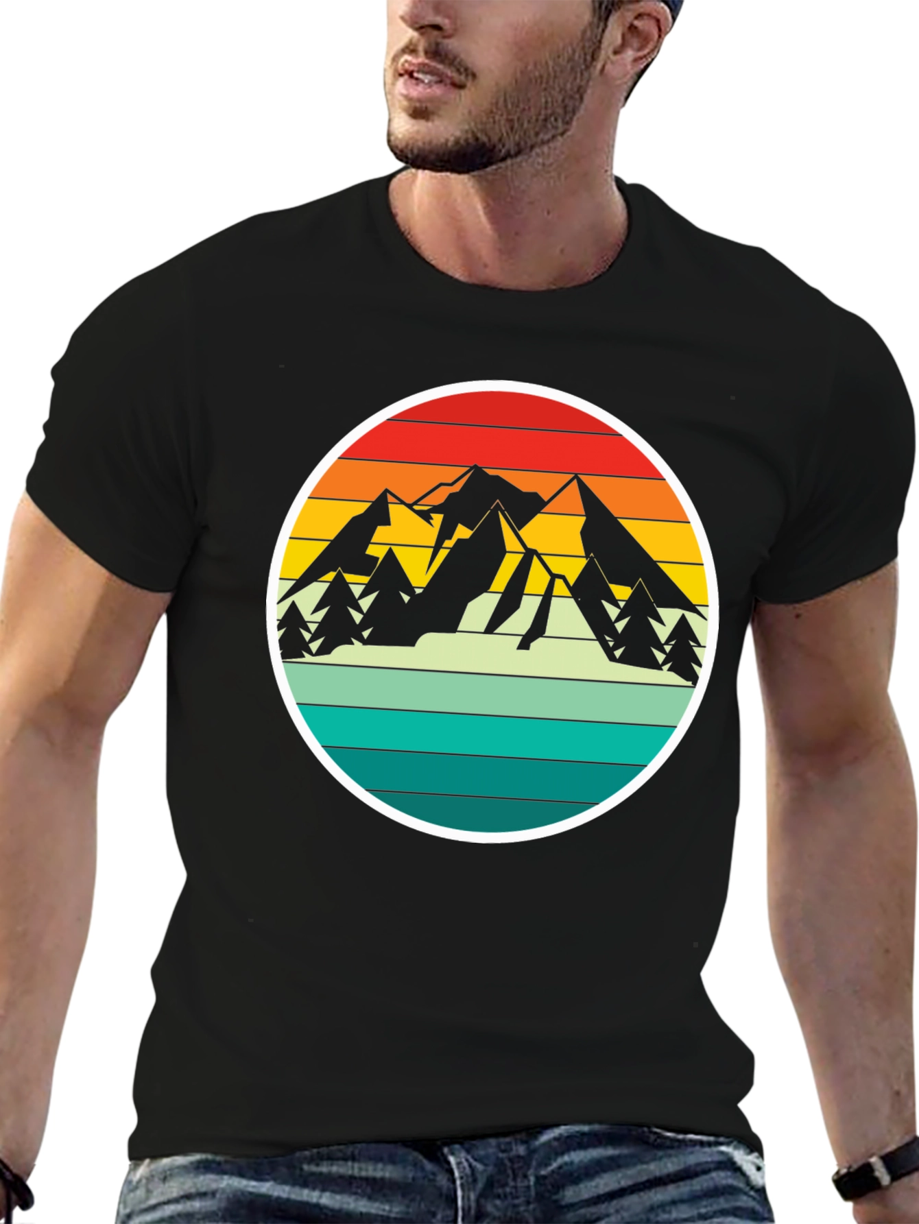 Black Retro Mountain Adventure T-Shirt - Black view 6