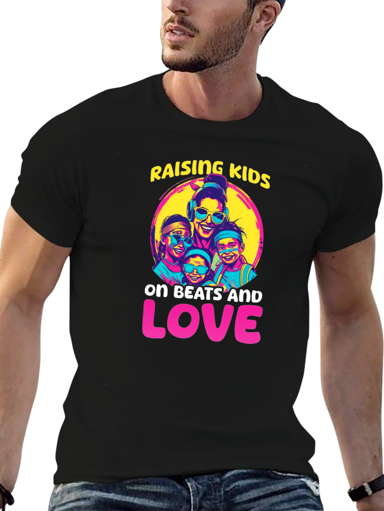 Black Raising Kids on Beats and Love T-Shirt view 6