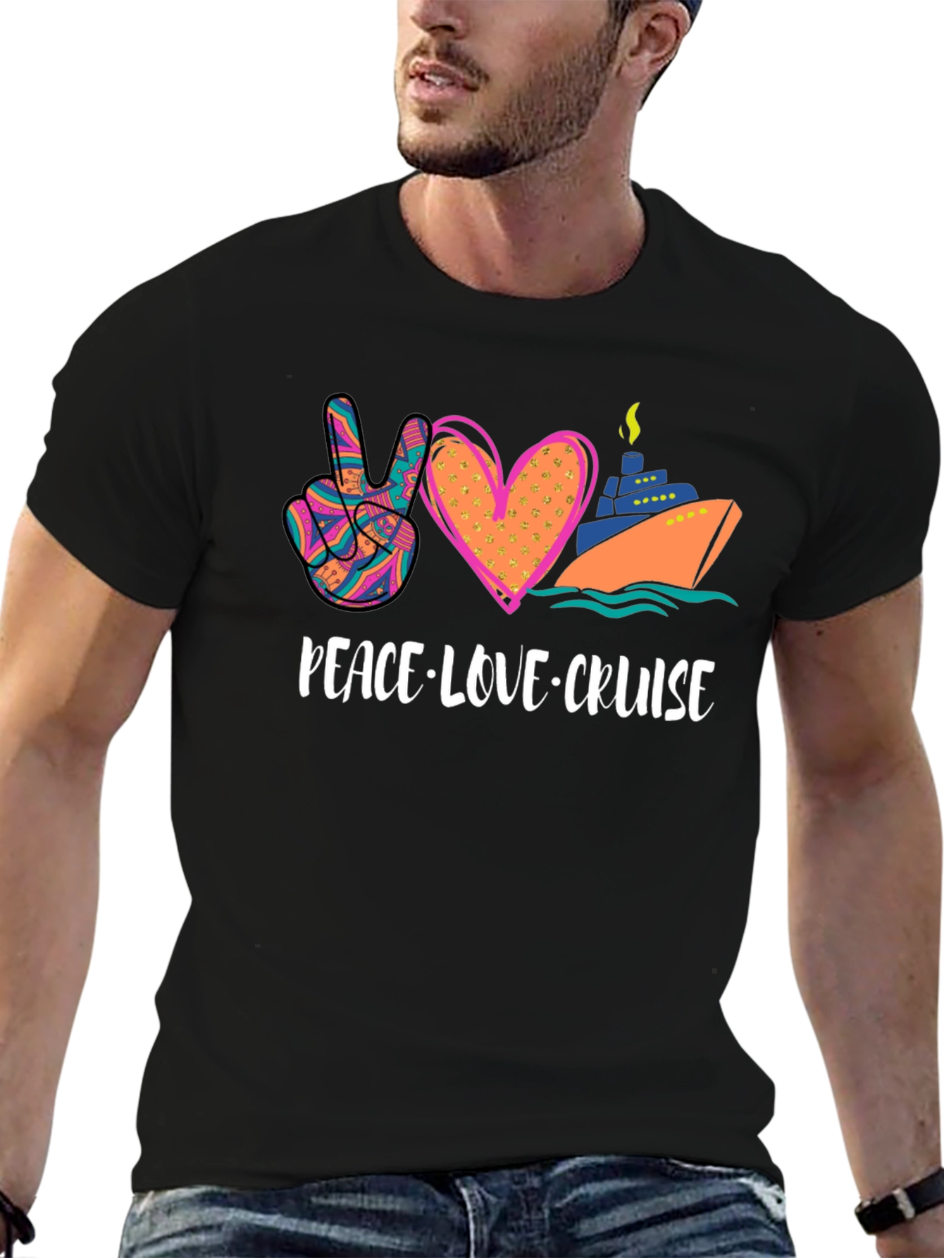 Black Peace Love Cruise Graphic T-Shirt view 6
