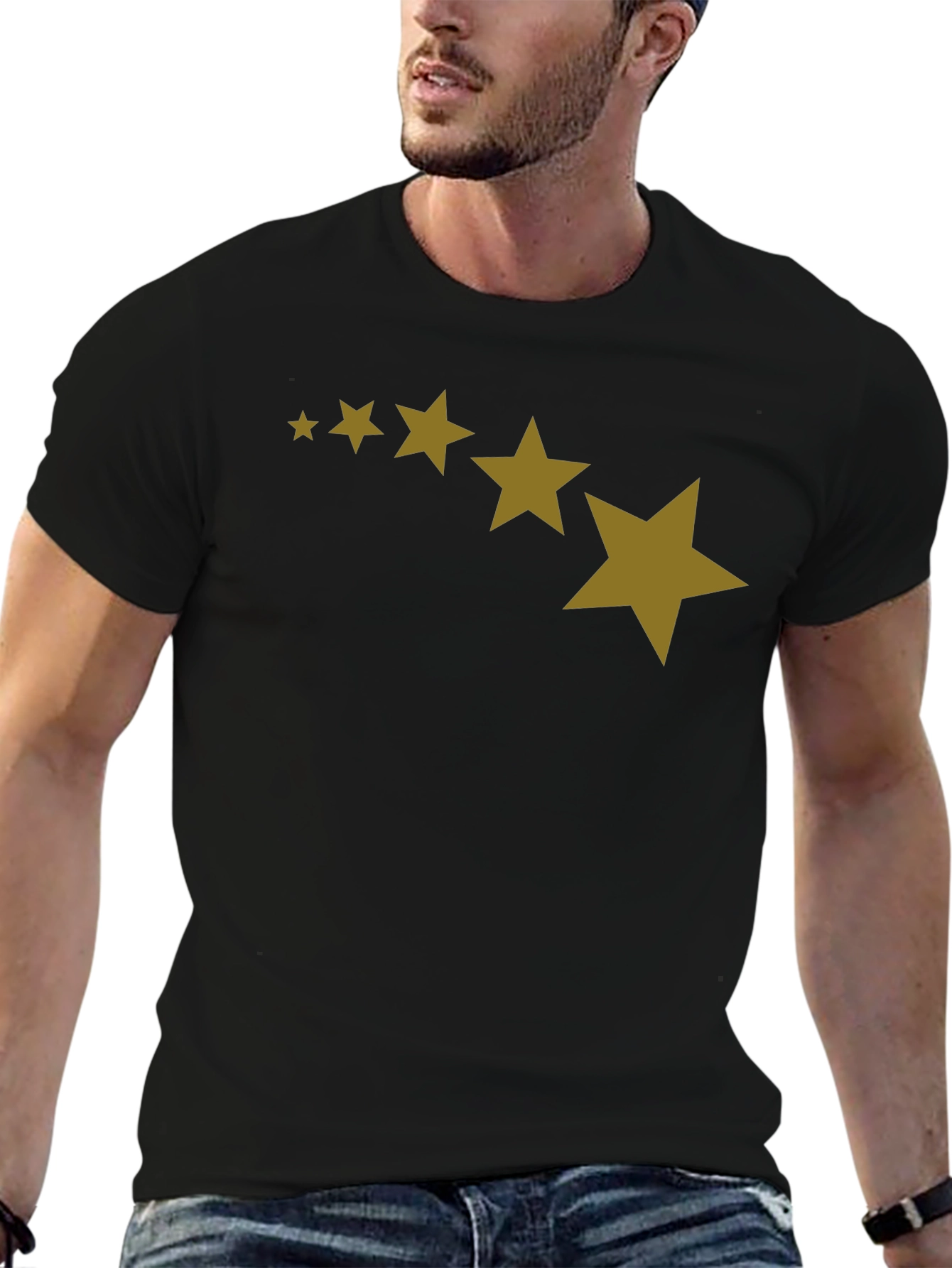 Black Stars Patterned Black T-Shirt view 6