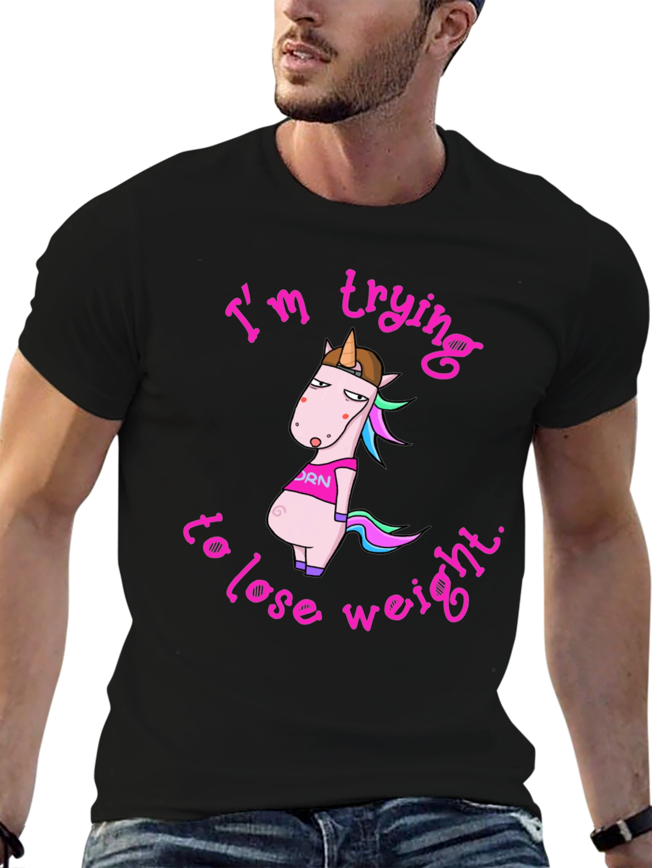 Black Funny Unicorn Weight Loss Graphic Tee view 6