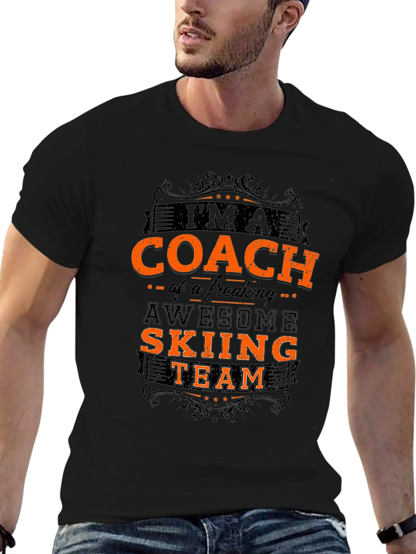 Black Coach Awesome Skiing Team Black Graphic T-Shirt view 6