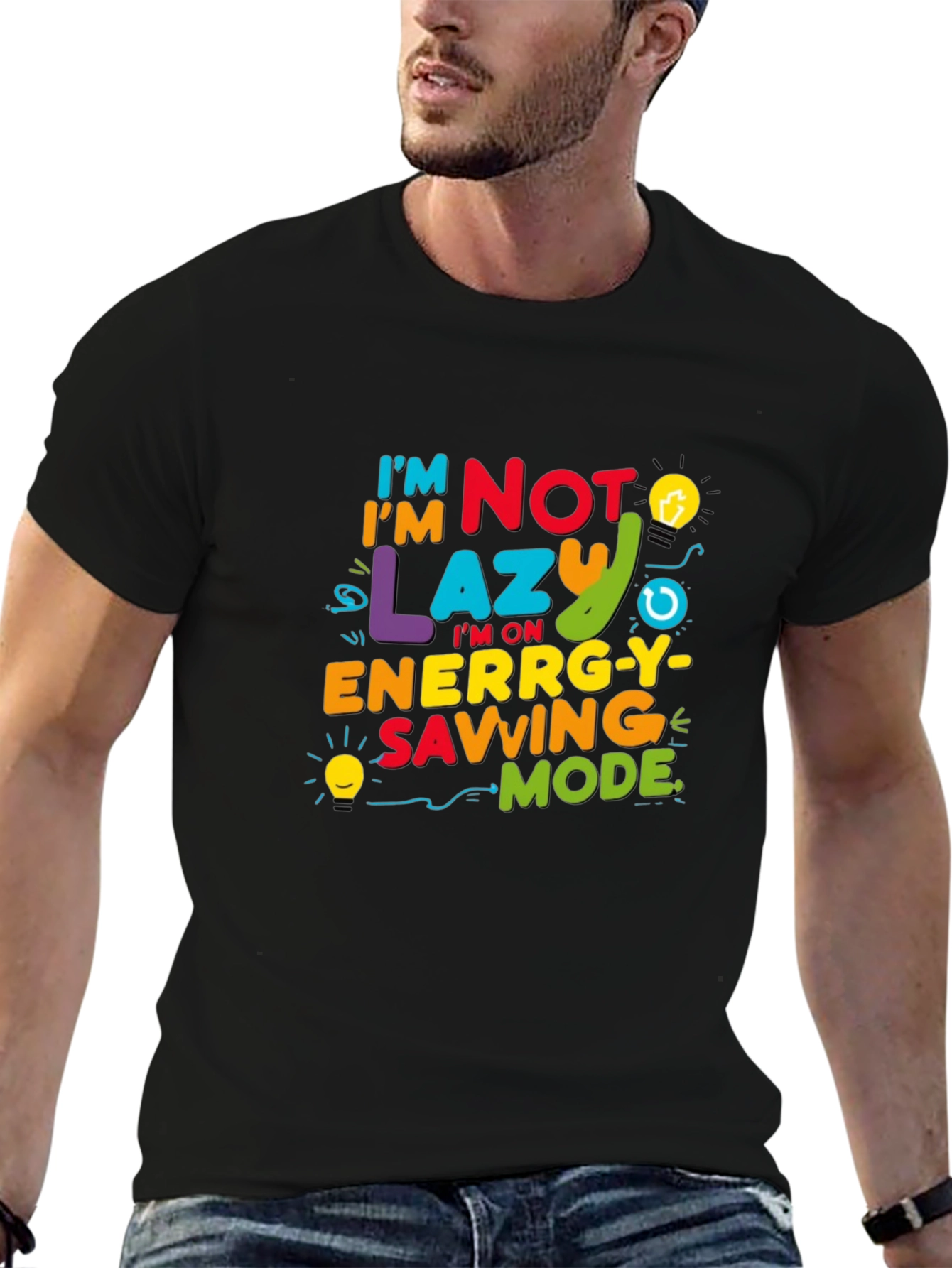 Black Funny I'm Not Lazy Energy Saving Mode Black T-Shirt view 6