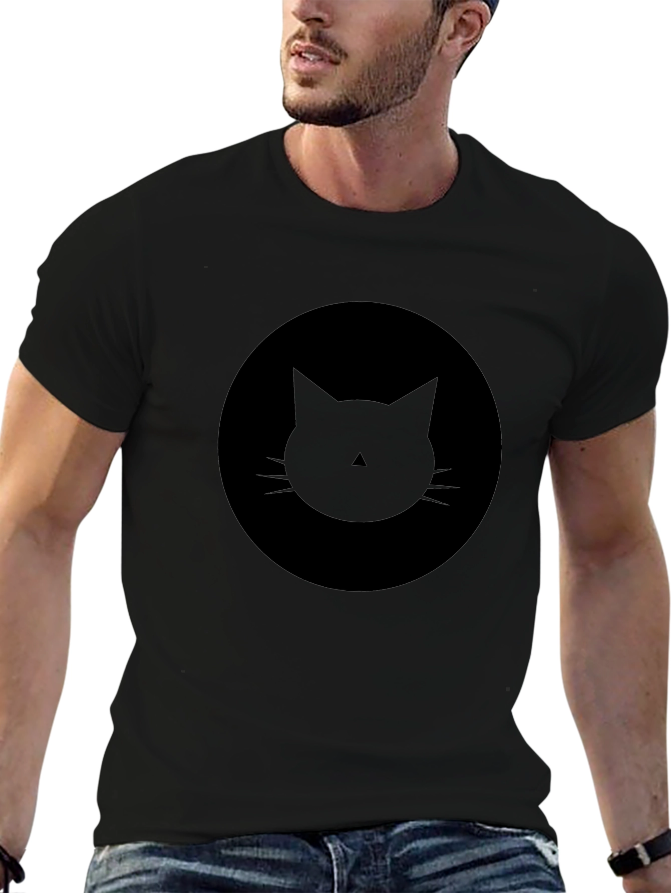 Black Minimalist Black Cat Graphic Tee - Soft Cotton Blend view 6