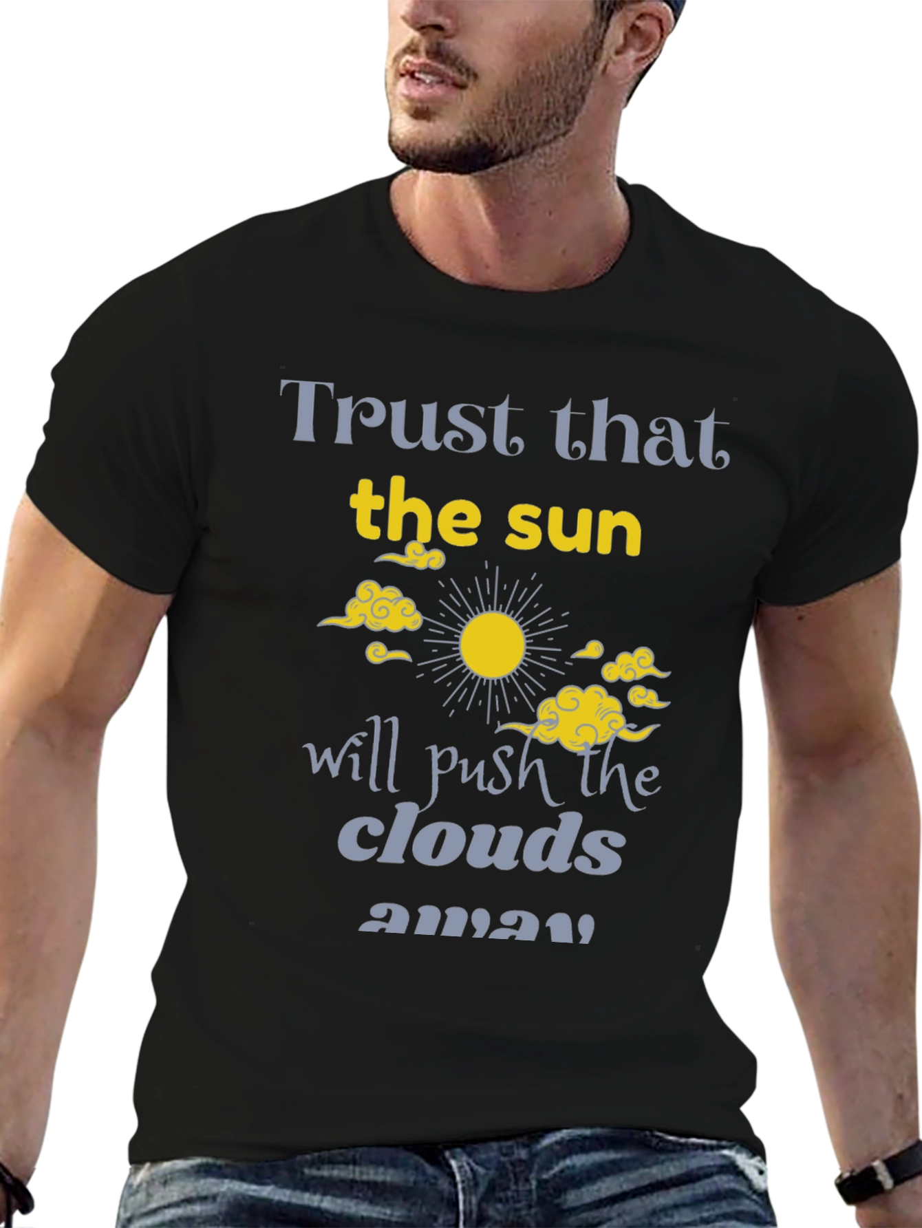 Black Trust the Sun Graphic Tee - Inspirational Black T-Shirt view 6