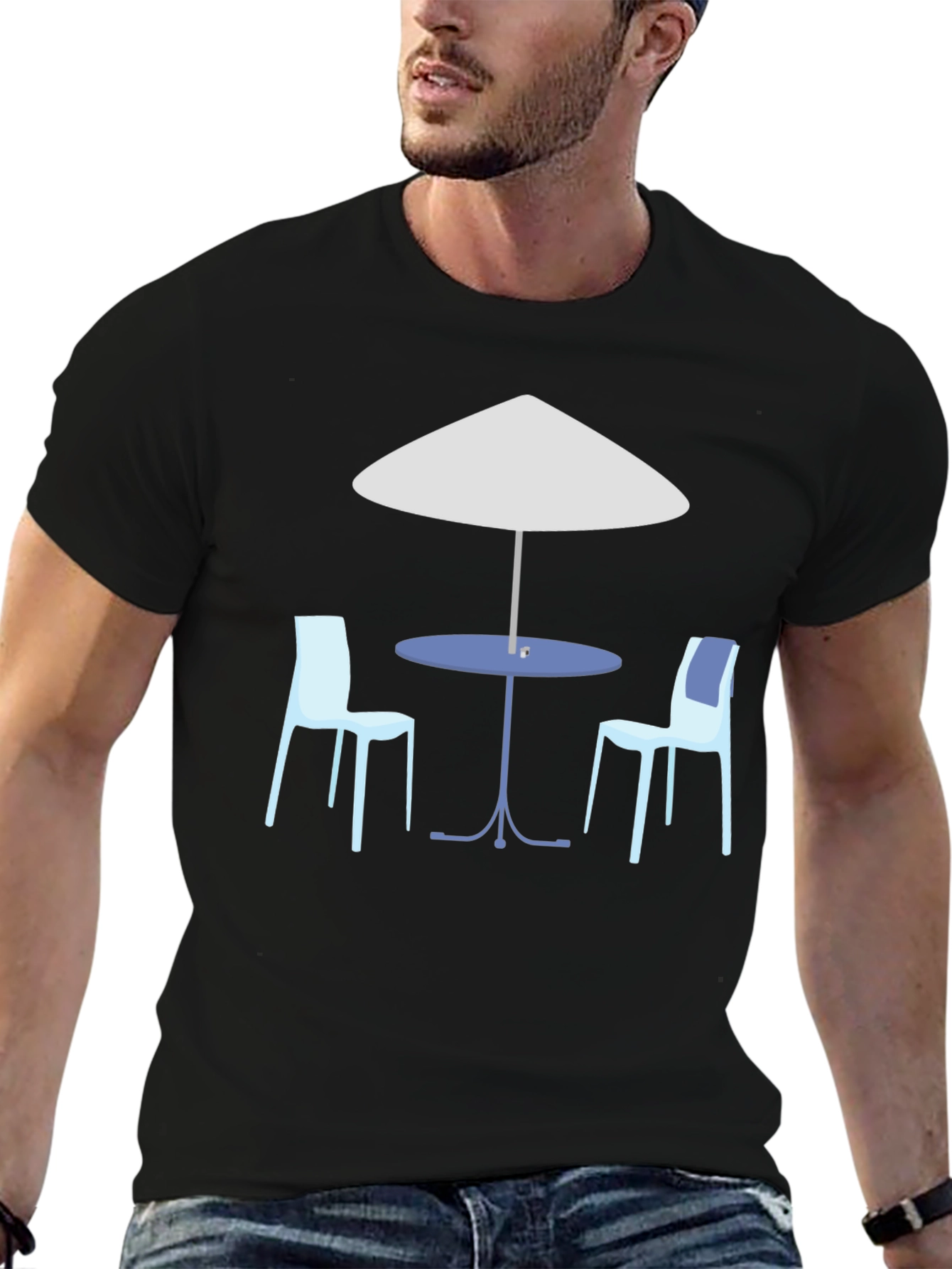 Black Cafe Scene Graphic T-Shirt view 6