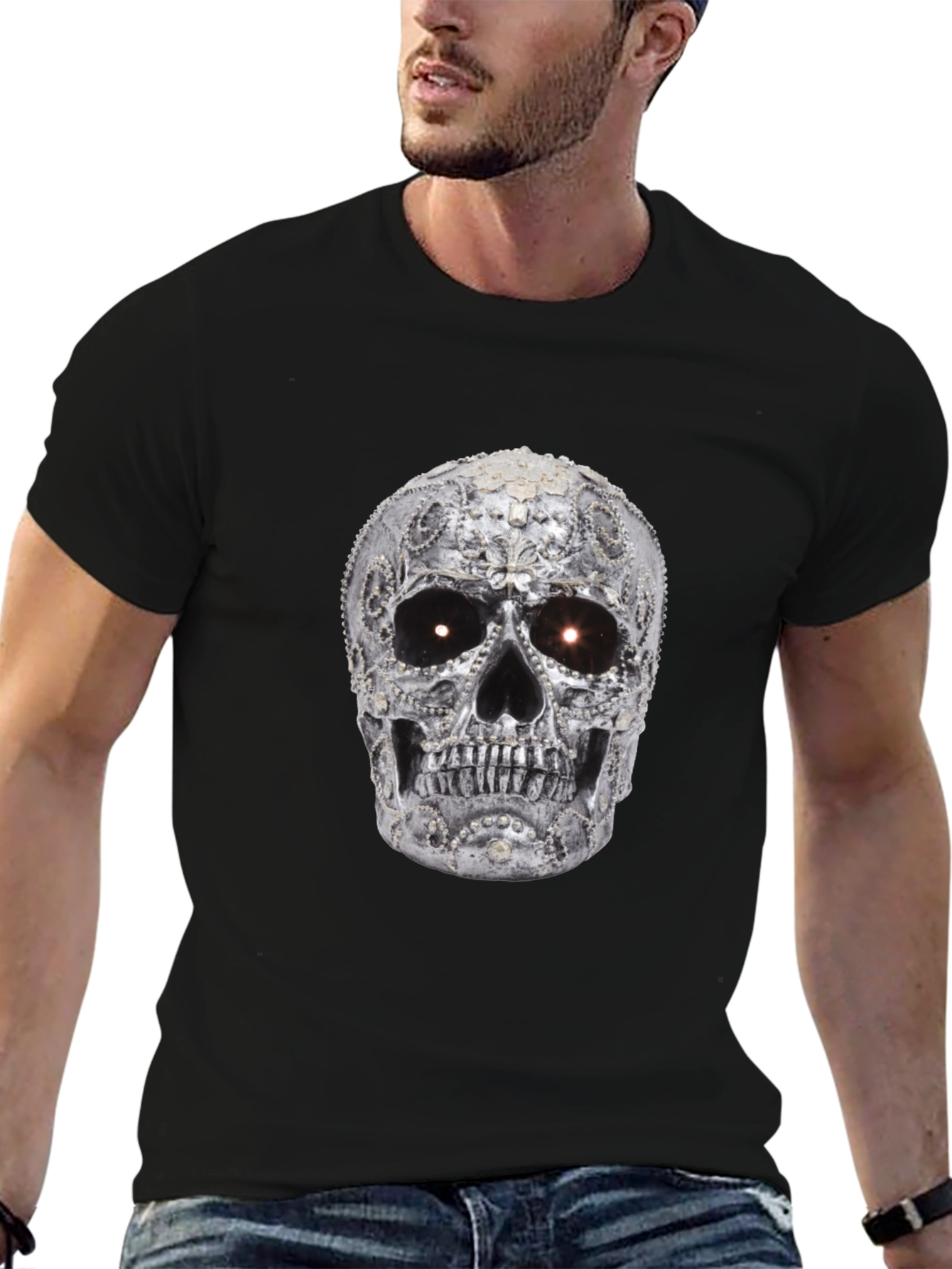 Black Skull T-Shirt - Black Graphic Tee view 6