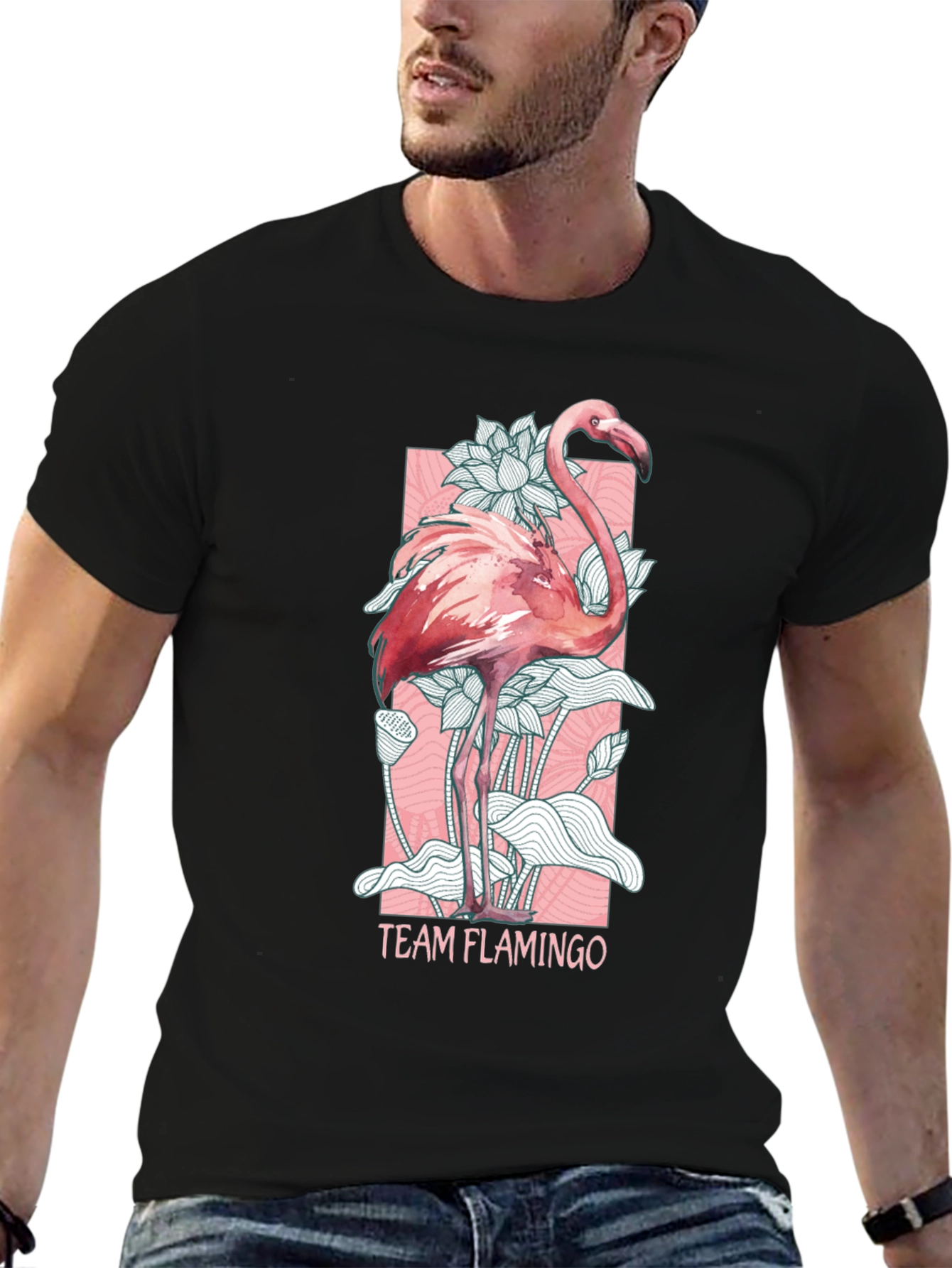 Black Team Flamingo Graphic Tee - Black Cotton Blend view 6
